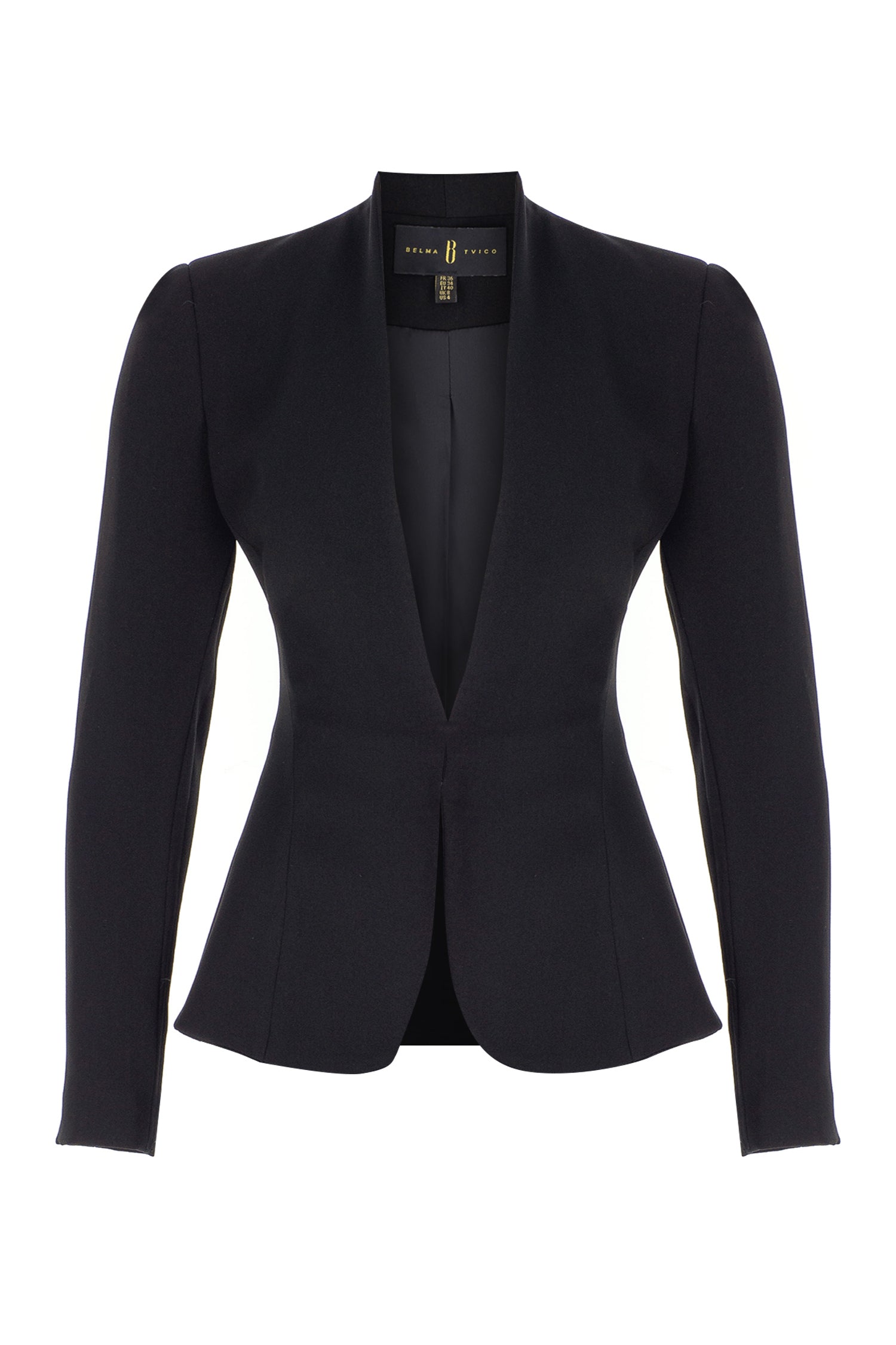 Black Crepe Hip Length Cinched Blazer