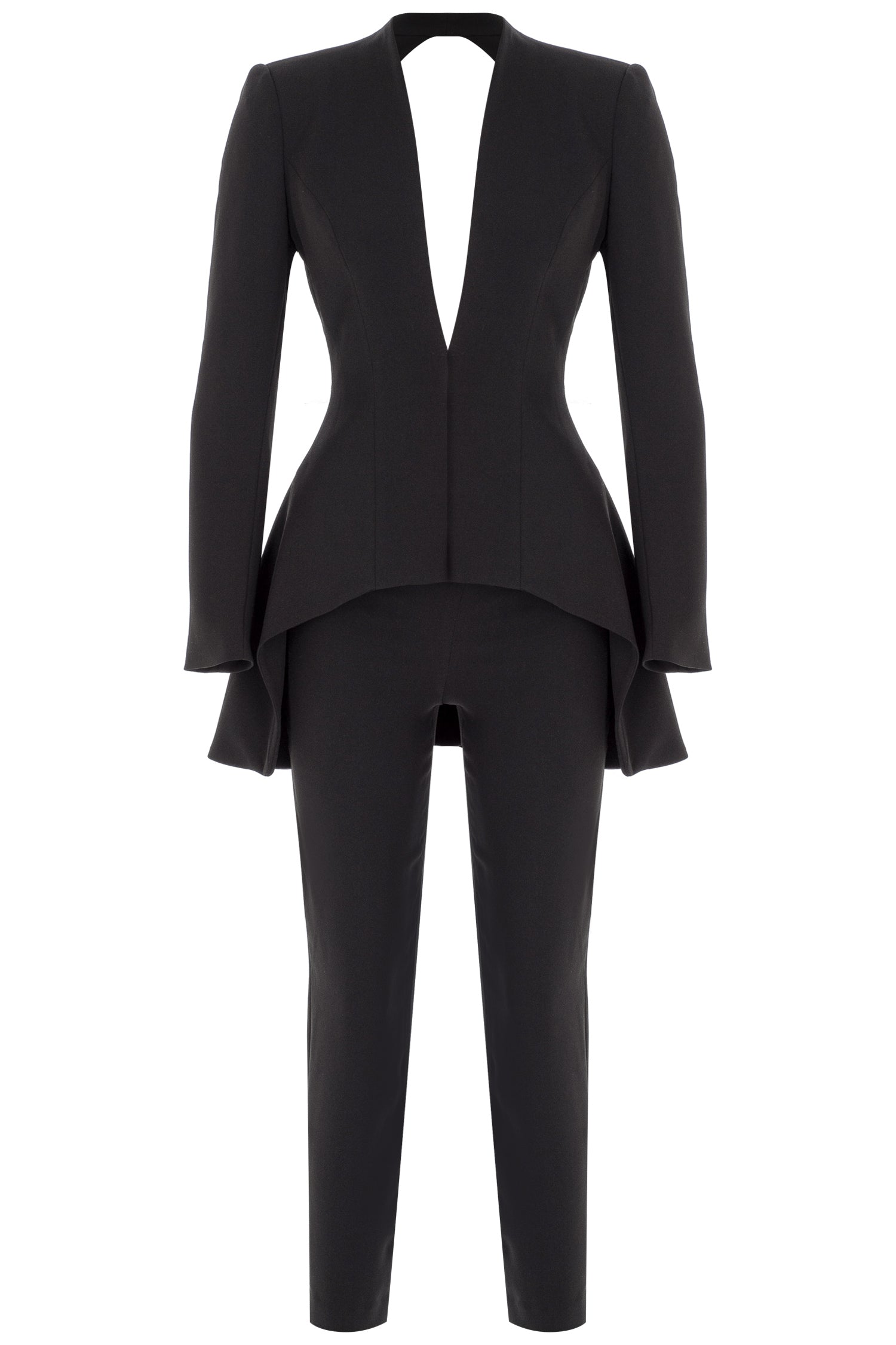 Black Crepe Slim Leg Deep Pants