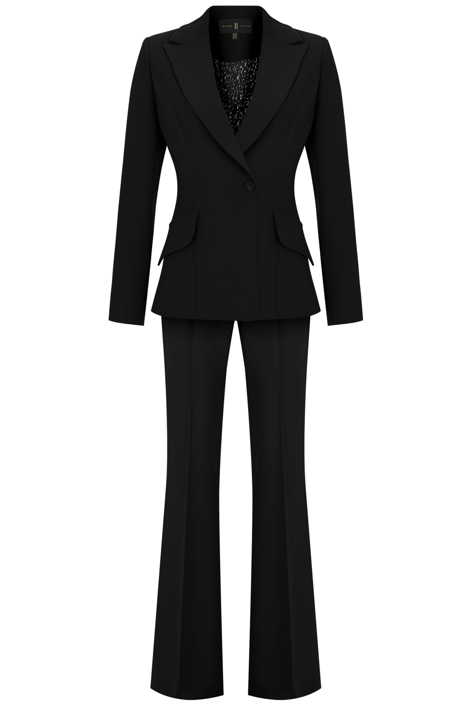 Black Crepe V-neckline Suit