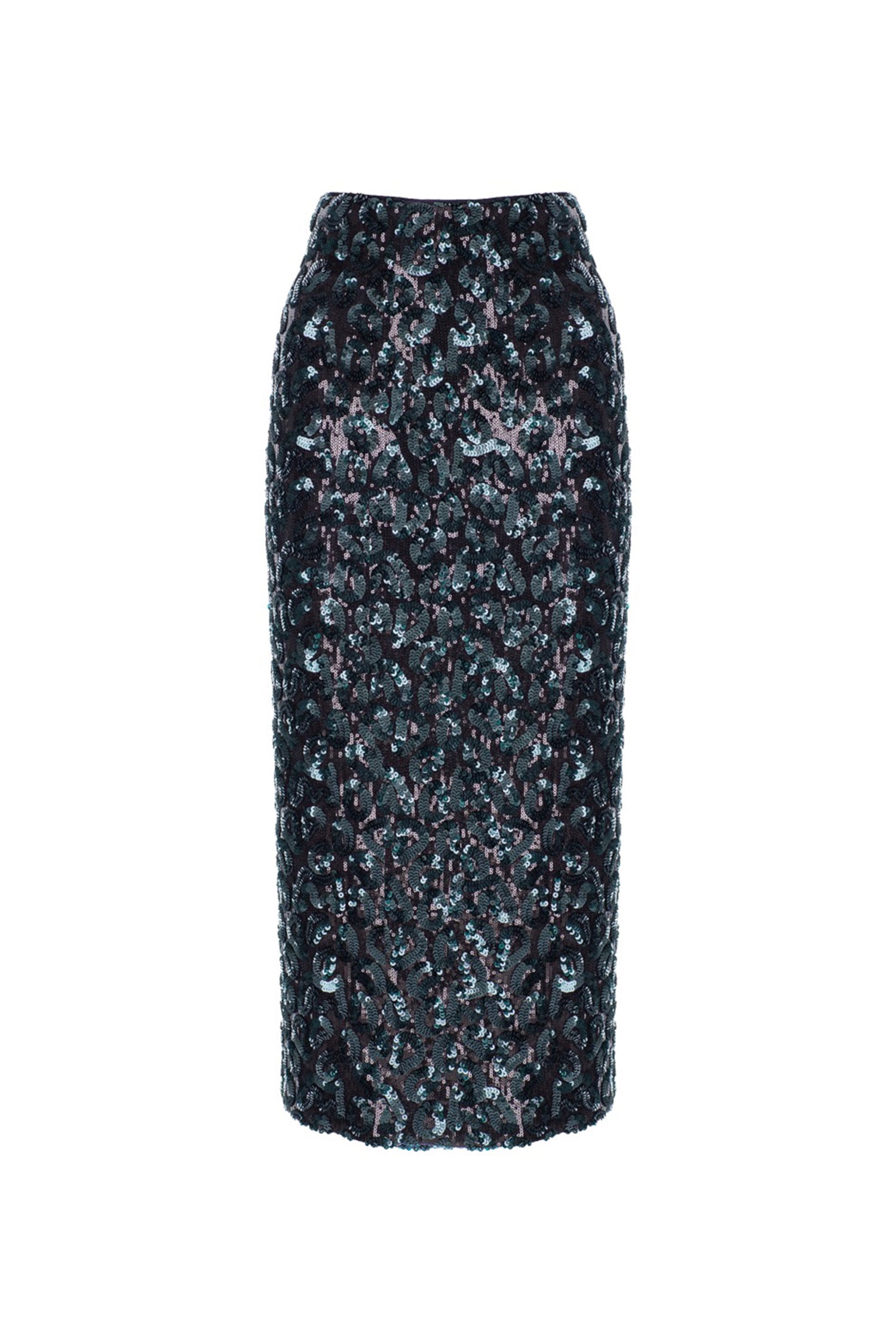 Black Emerald Green Sequin Pencil Skirt
