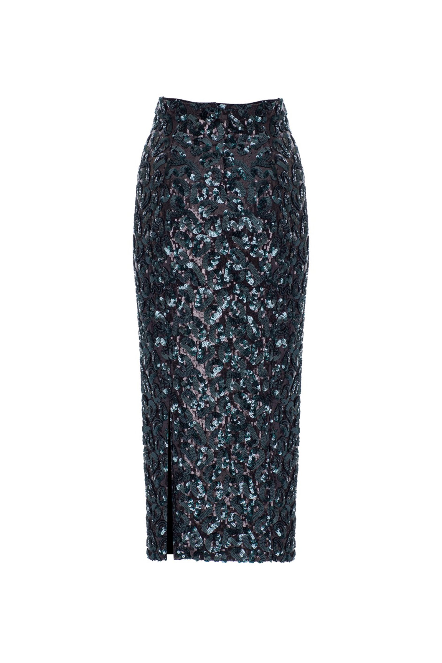 Black Emerald Green Sequin Pencil Skirt
