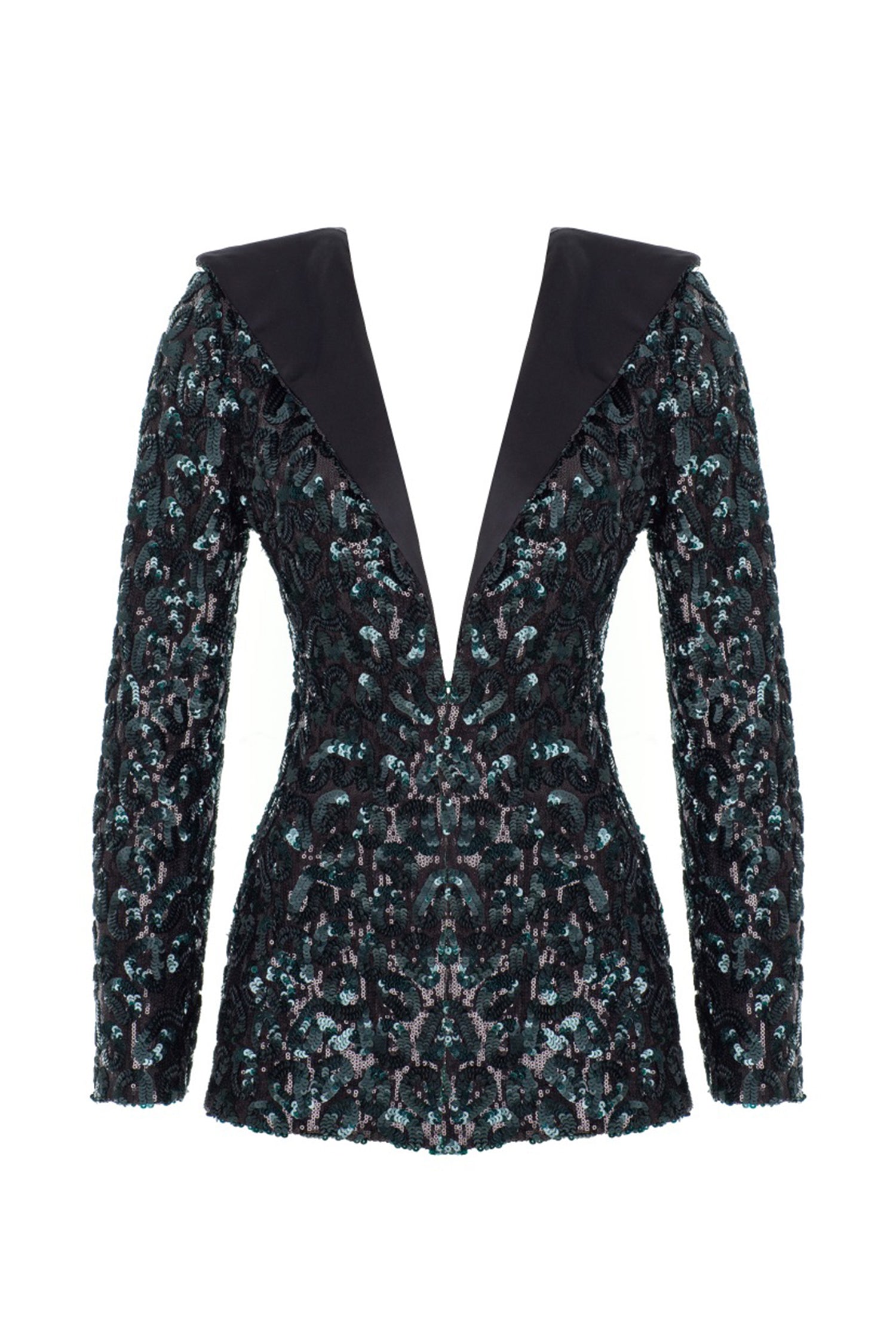 Black Green Payette Sequins Reversed Décolletage Blazer