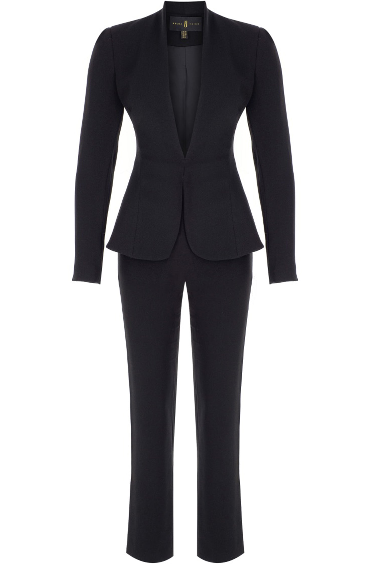 Black Hip Length Cinched Blazer Suit