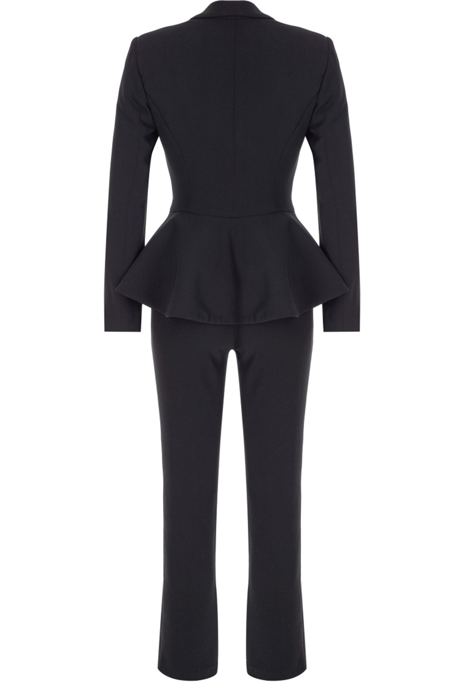 Black Hip Length Cinched Blazer Suit