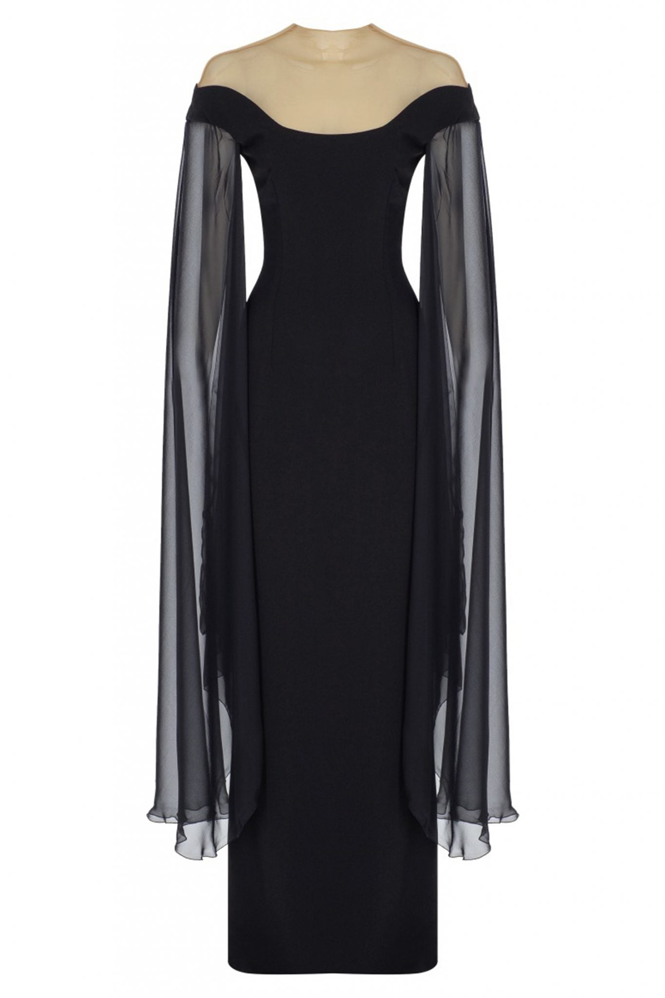 Black Long Chiffon Crepe Gown