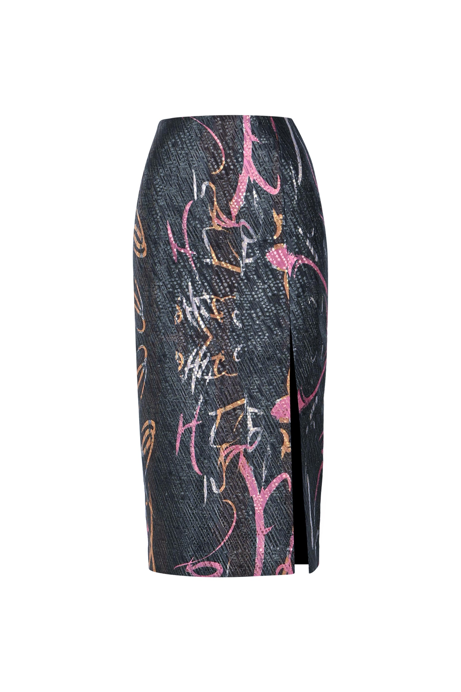 Black Multicolor Bosančica Brocade Pencil Skirt