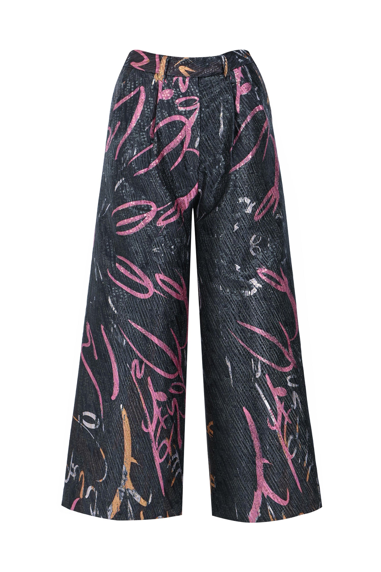 Black Multicolor Brocade Wide Leg Trousers