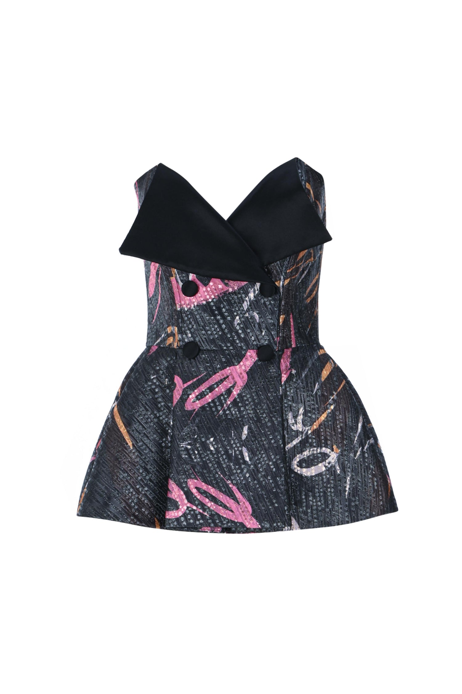 Black Multicolor Corsetted Brocade Bodice