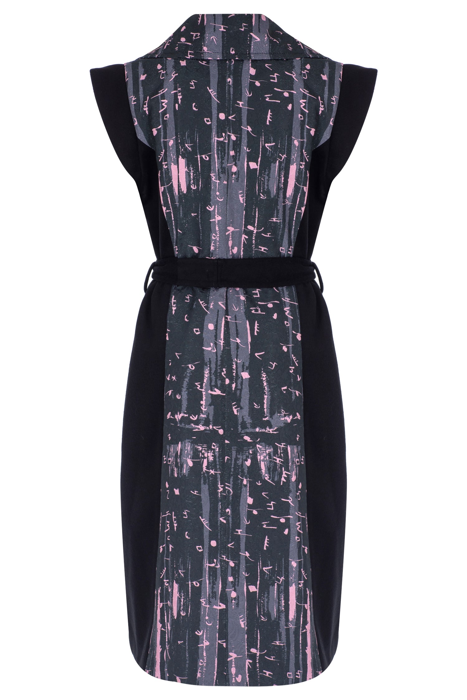 Black Pink Bosančica Wool Brocade Sleeveless Coat