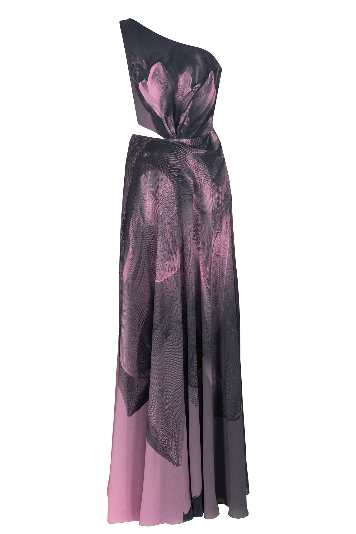 Black Pink Twilight Maxi One Shoulder Dress