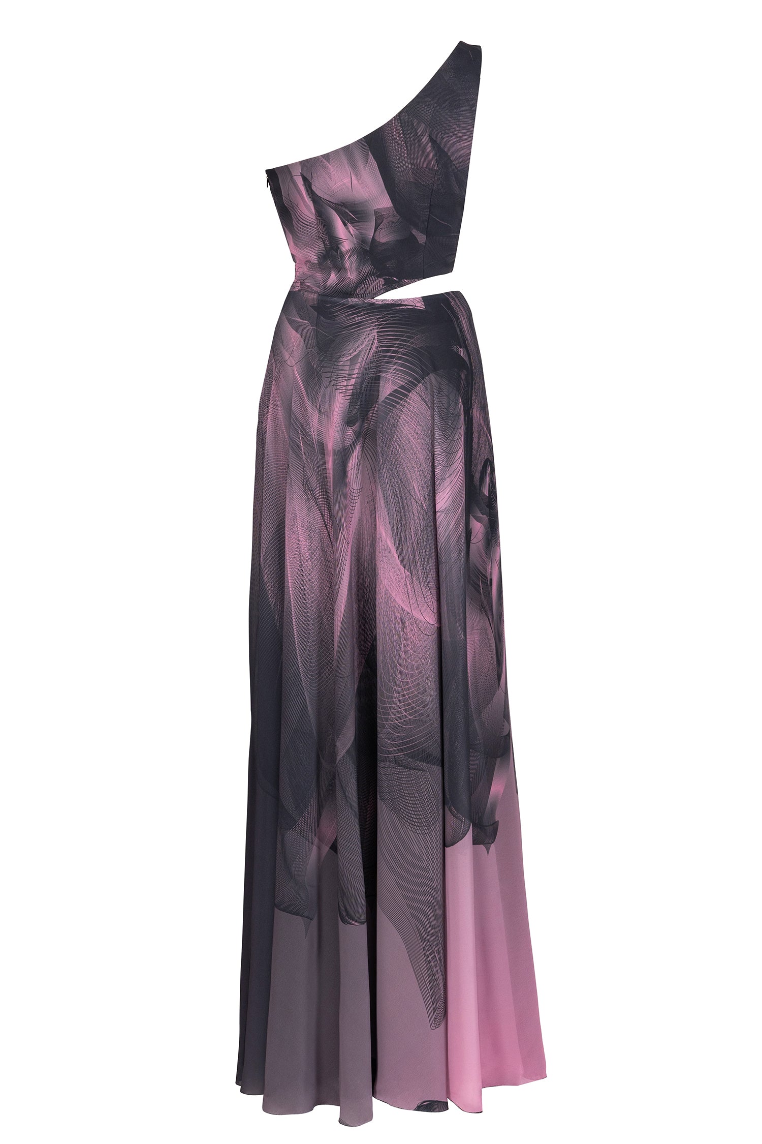 Black Pink Twilight Maxi One Shoulder Dress