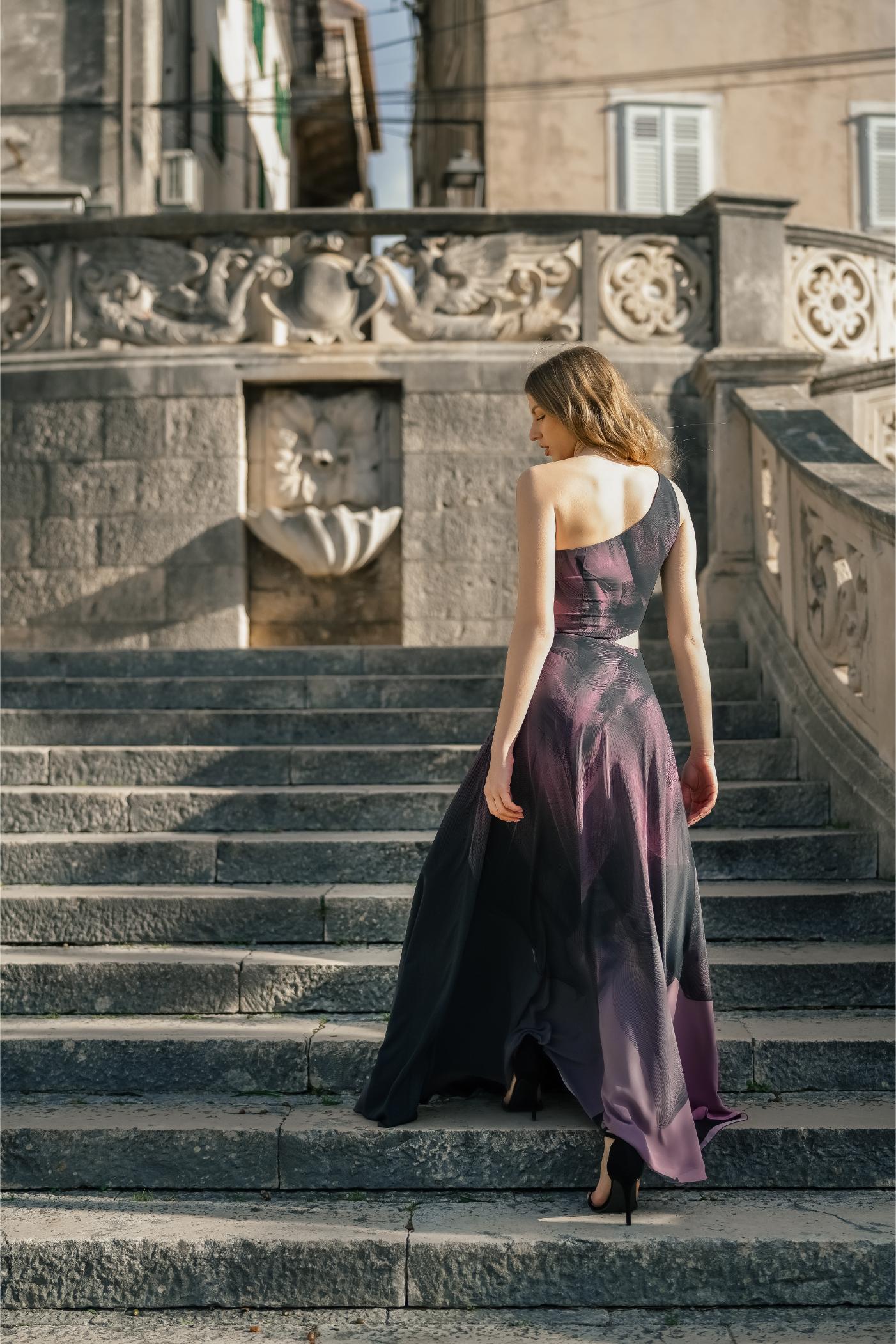 Black Pink Twilight Maxi One Shoulder Dress