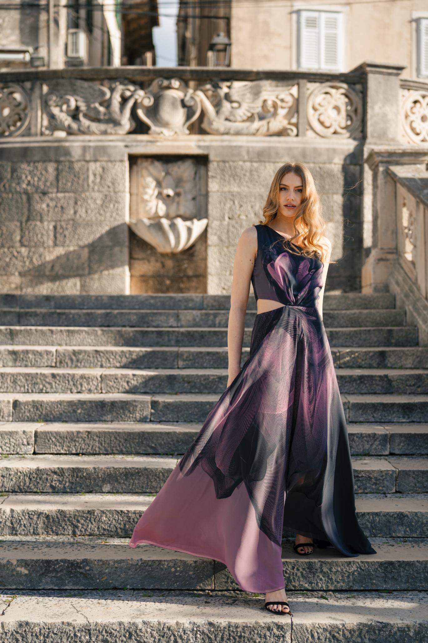 Black Pink Twilight Maxi One Shoulder Dress