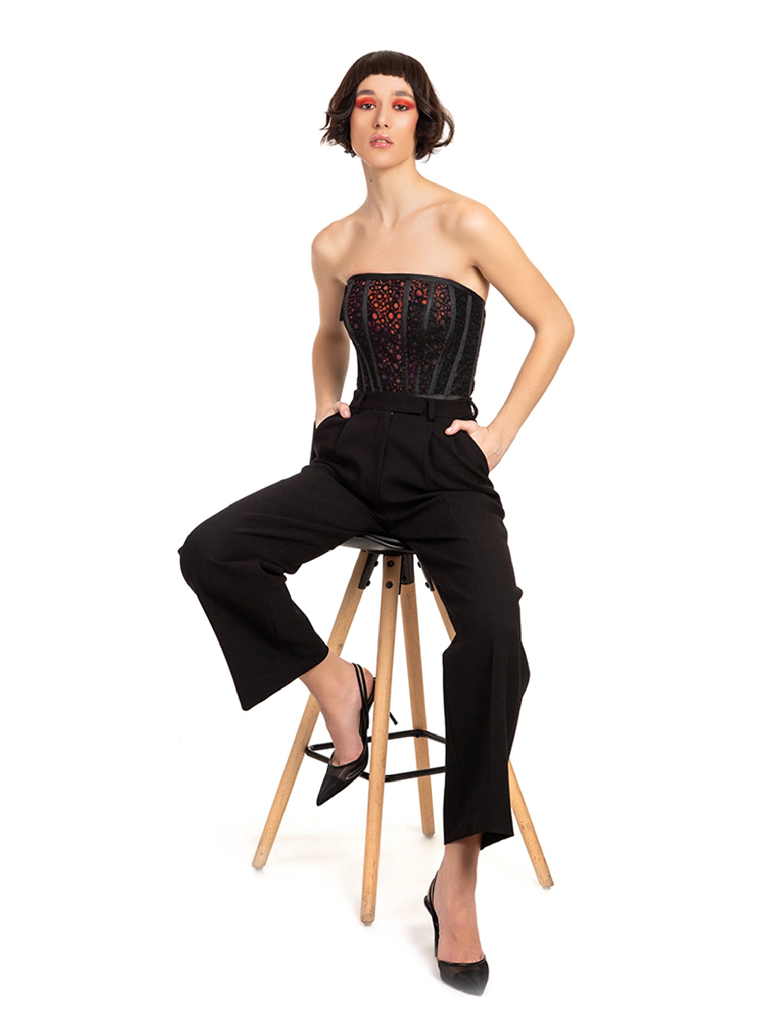 Black Red Fitted Lace Corset Bodice
