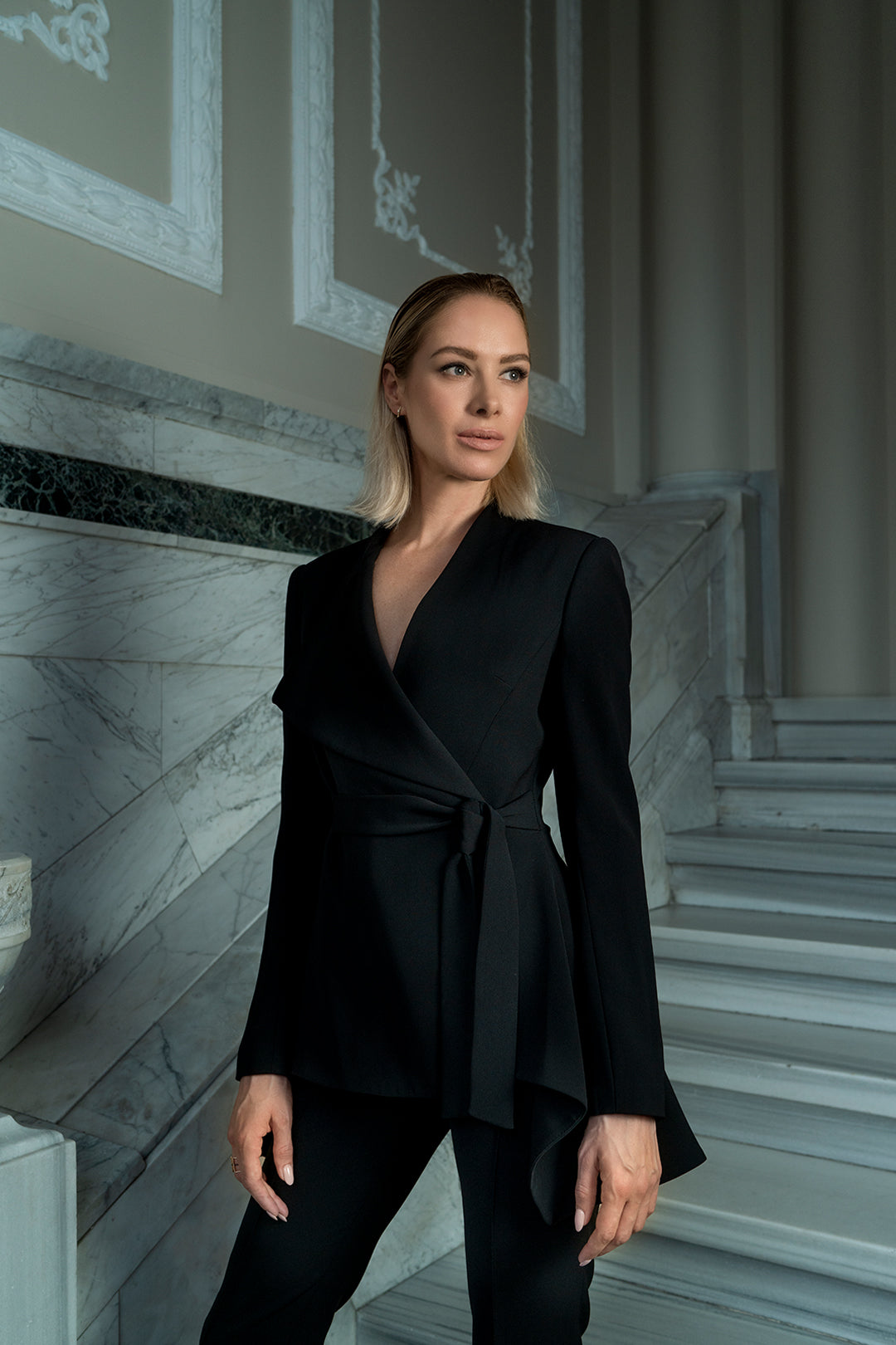 Black Tied Waist Flattering Blazer
