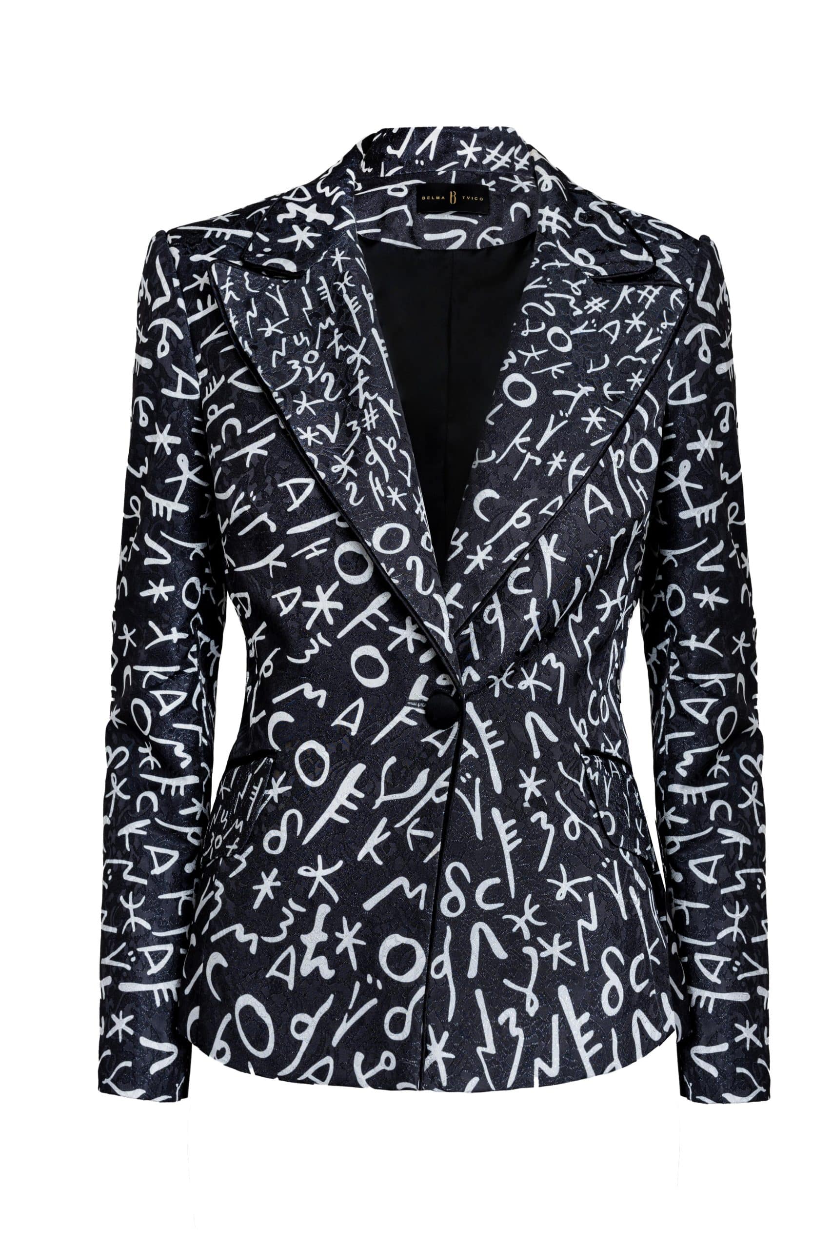 Black White Bosančica Fitted Jacquard Blazer