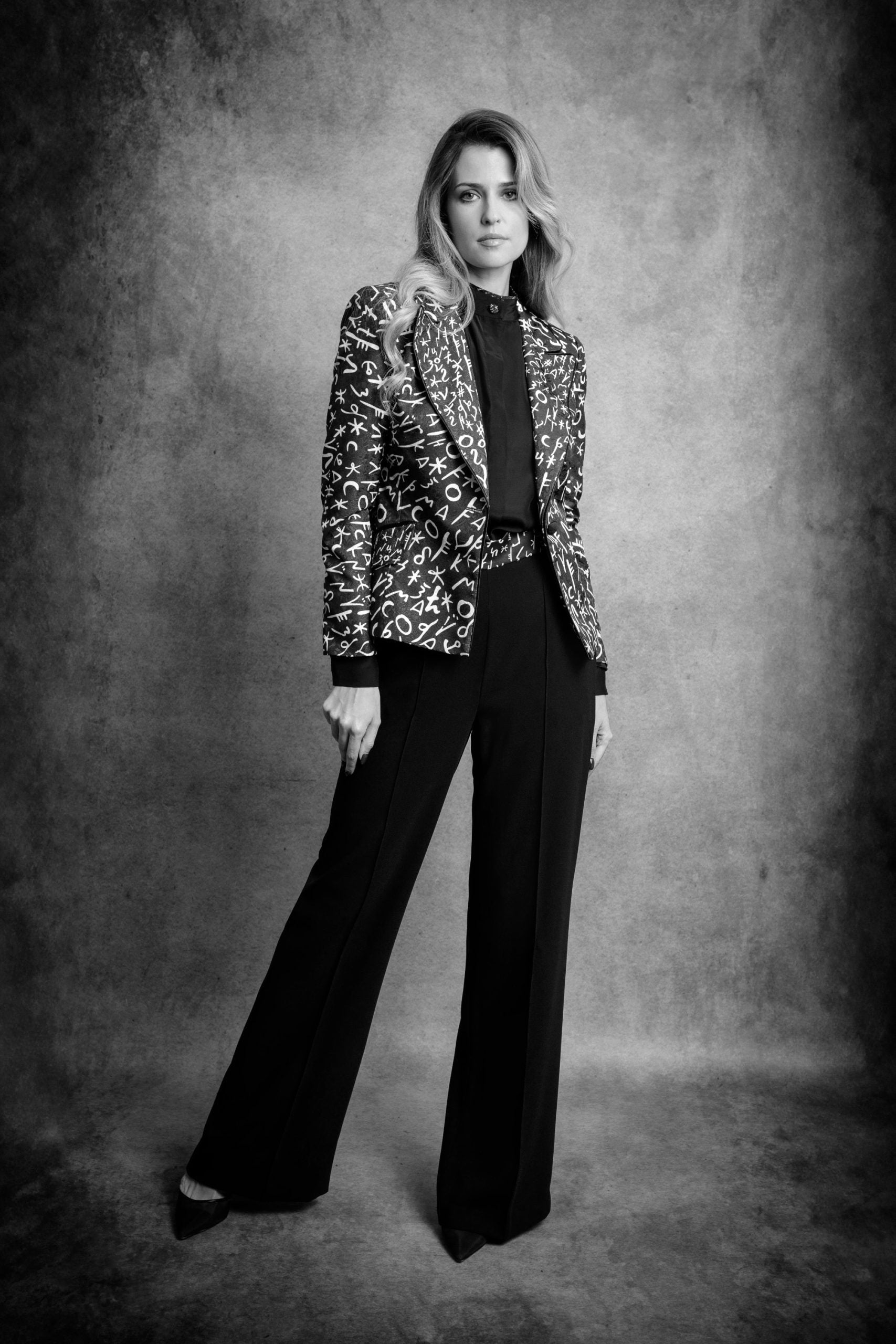 Black White Bosančica Fitted Jacquard Blazer