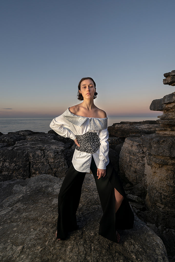 Black White Bosančica Print Corset Belt