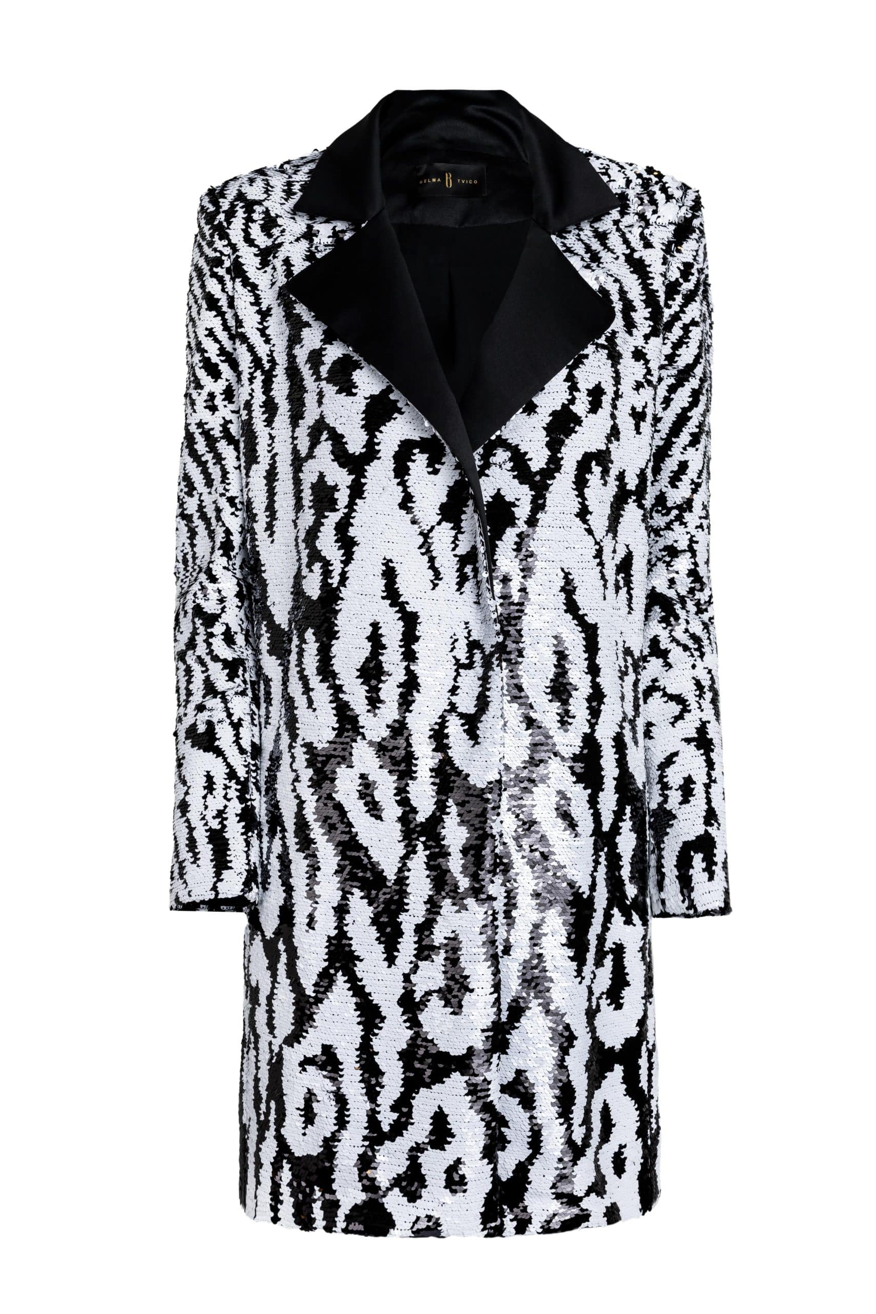 Black White Long Payette Sequins Blazer