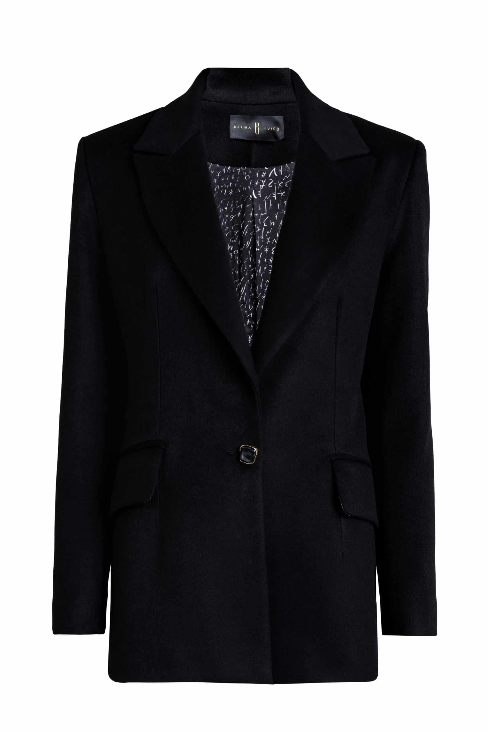 Black Wool Blend Bosančica Lining Peak Lapel Blazer