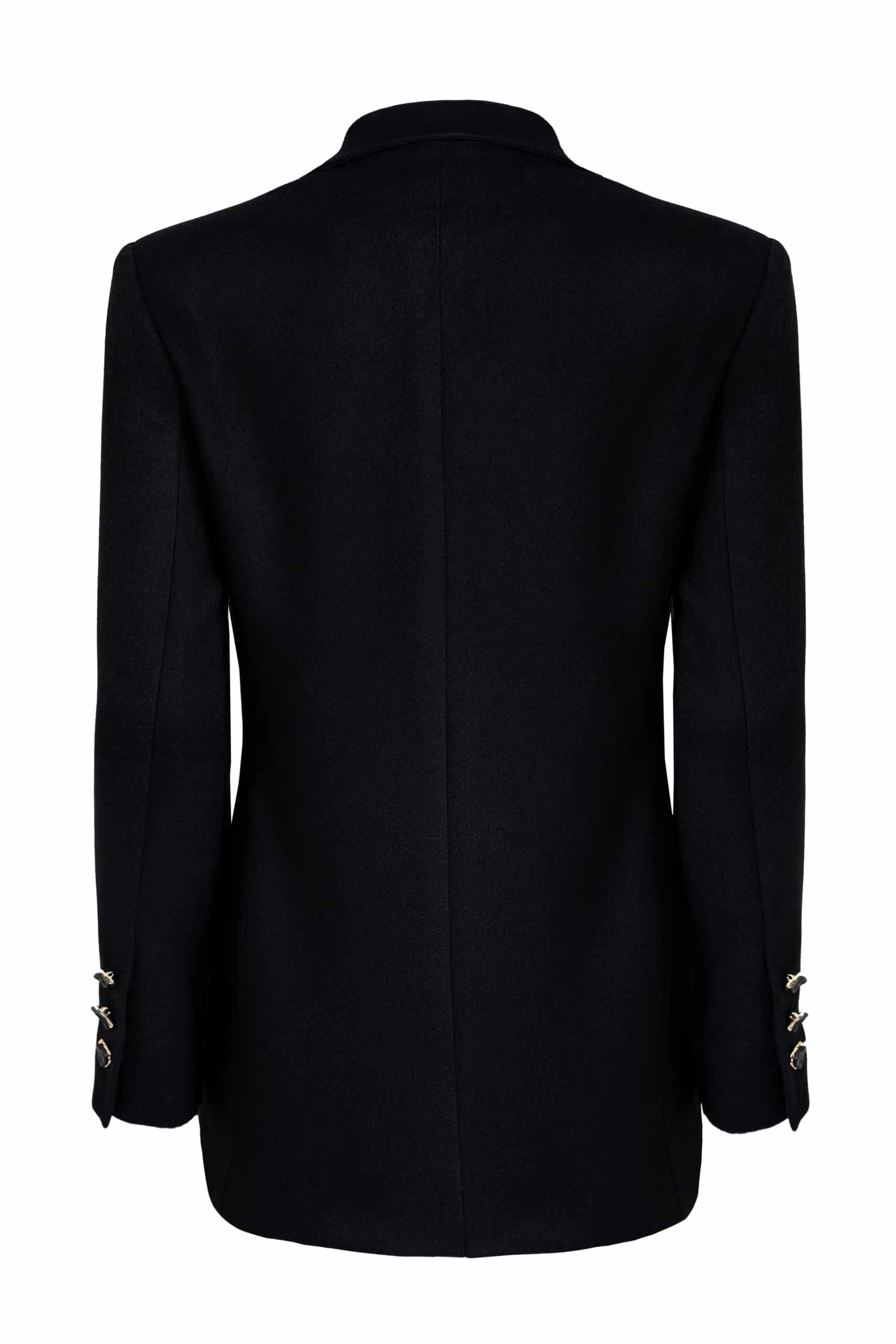 Black Wool Blend Bosančica Lining Peak Lapel Blazer