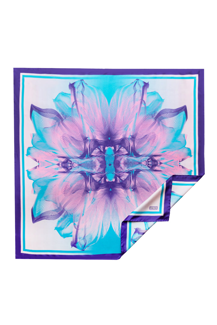 Blue Cyan Blue Sunset Printed Silk Scarf