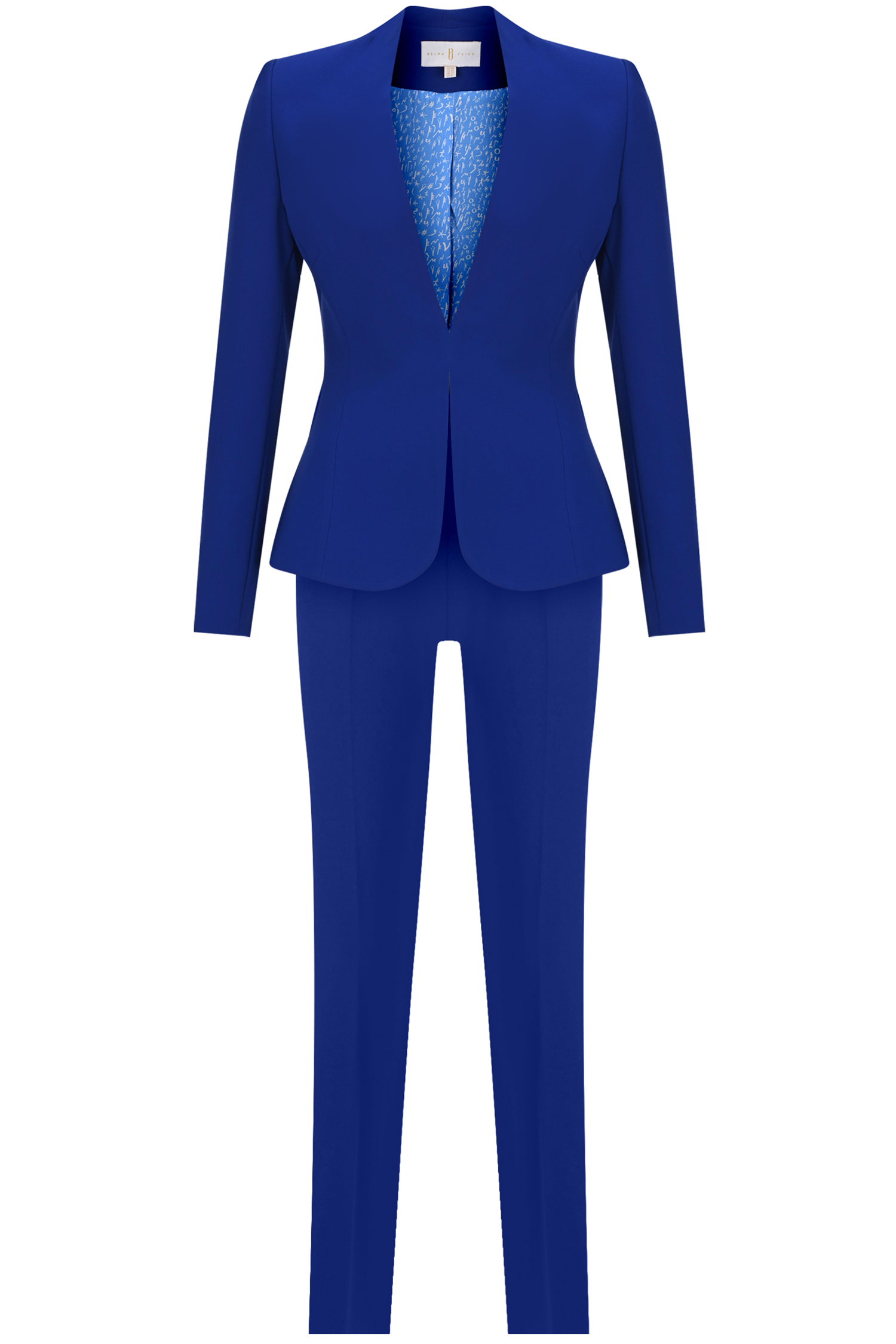 Blue Hip Length Cinched Blazer Suit