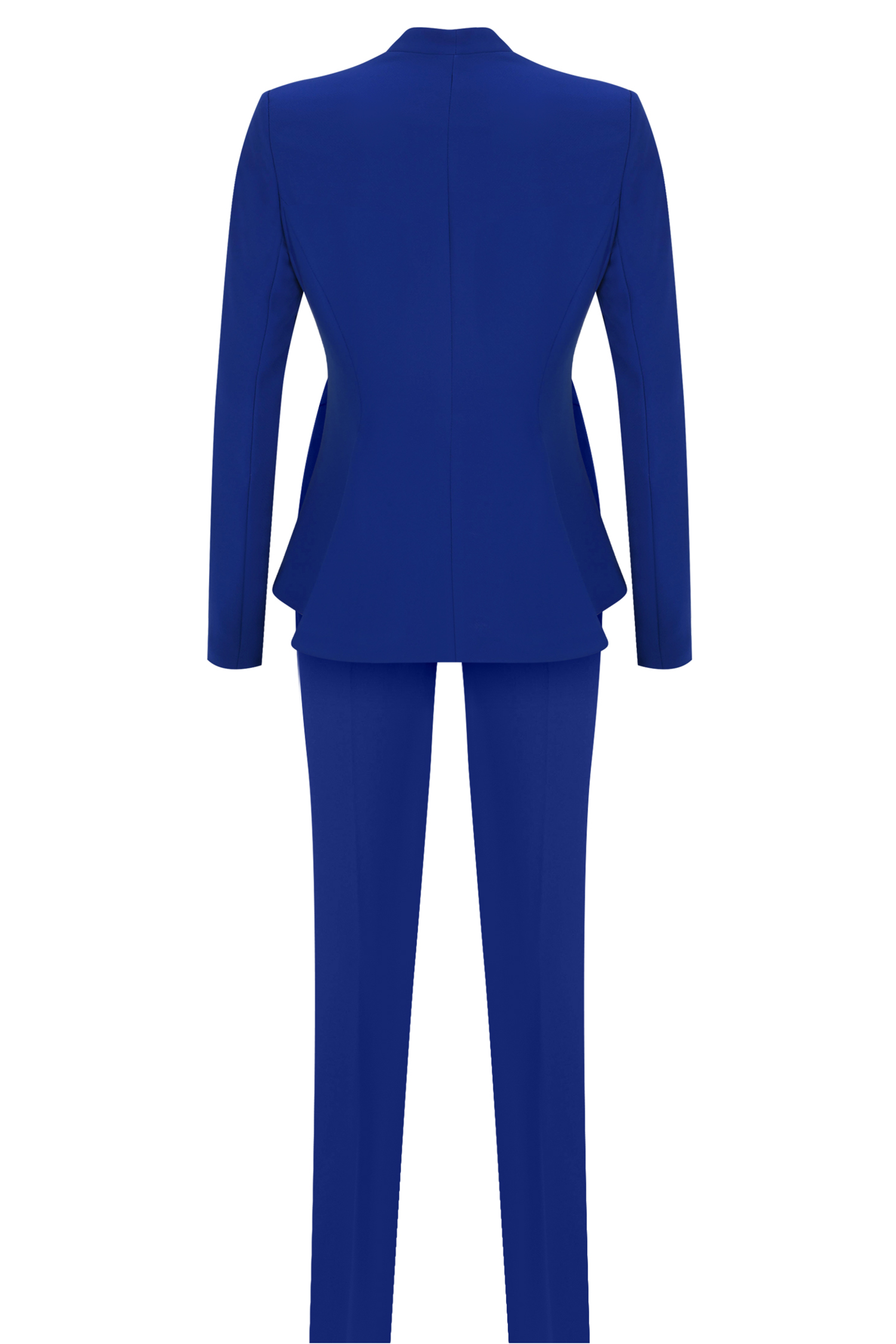 Blue Hip Length Cinched Blazer Suit
