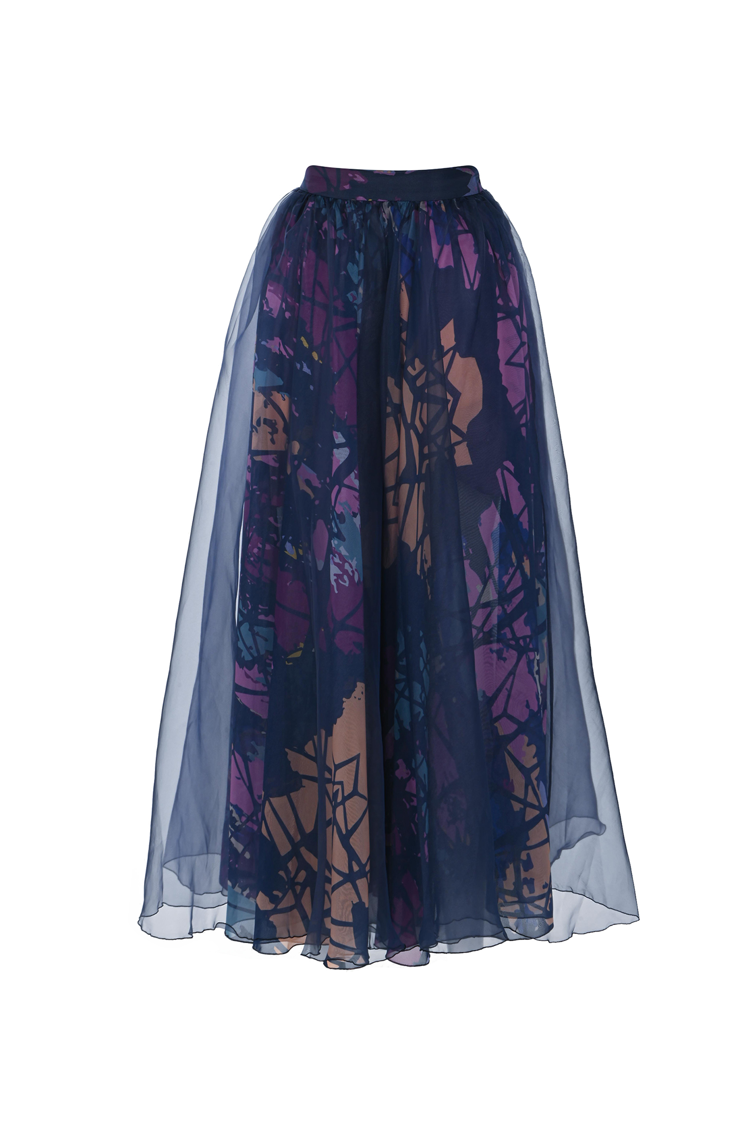 Blue Layered Flowing Organza Maxi Skirt
