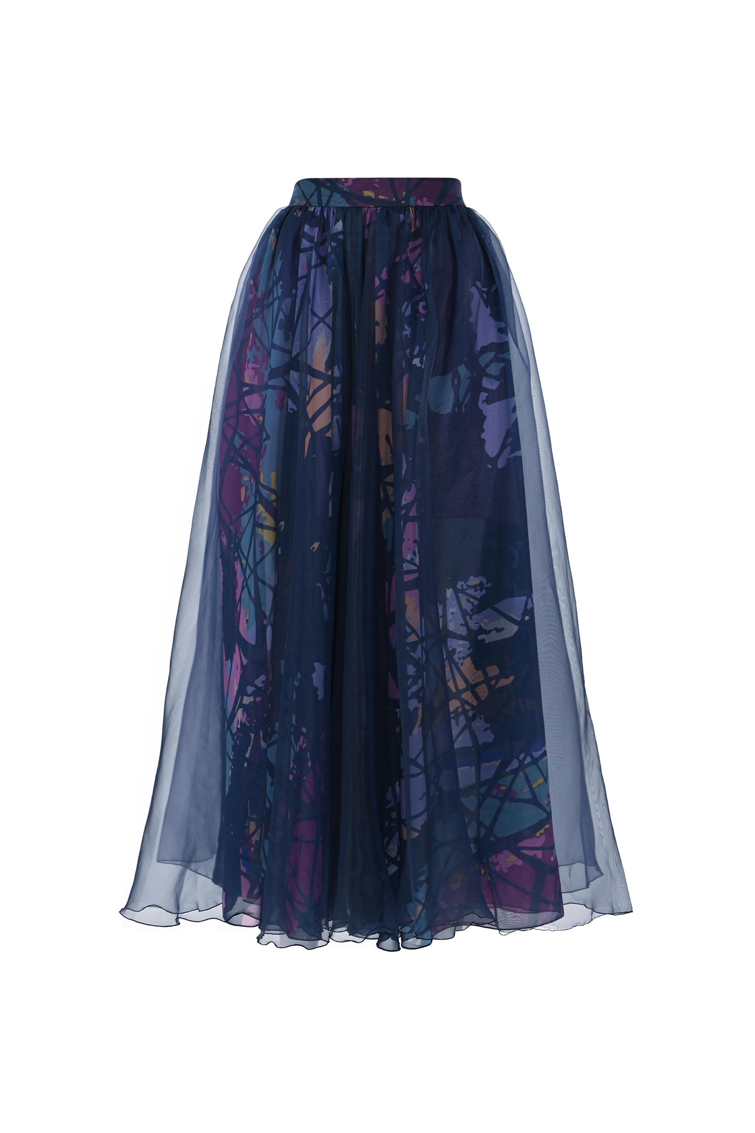 Blue Layered Flowing Organza Maxi Skirt