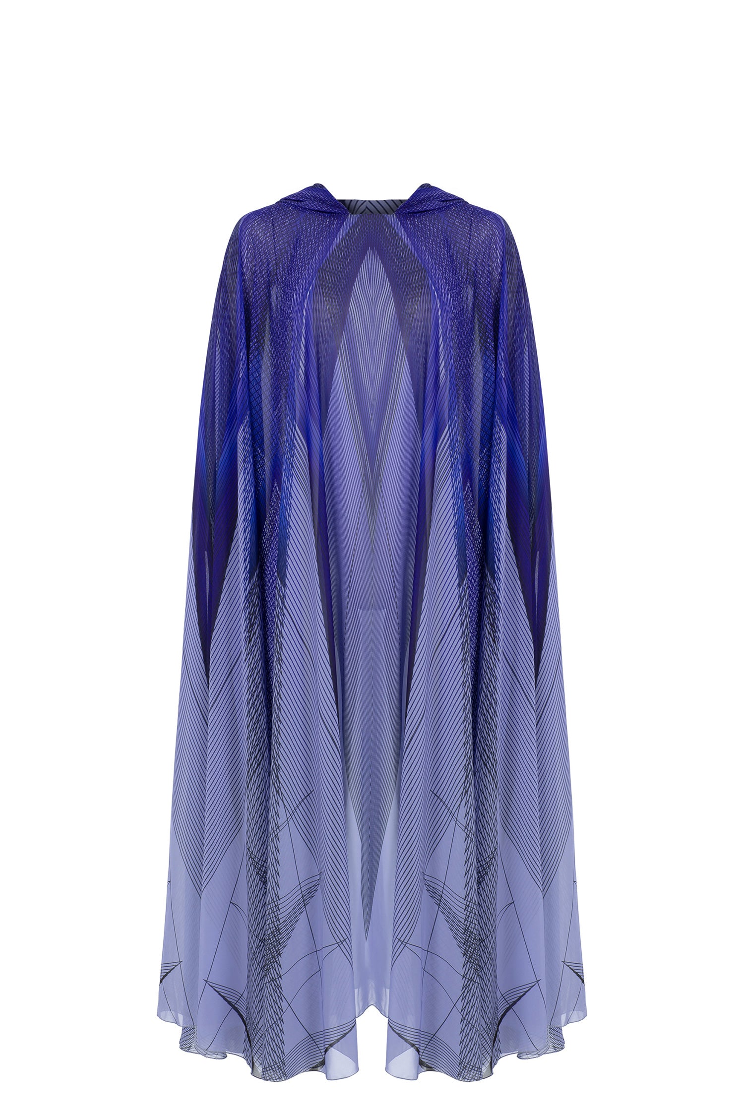 Blue Multicolor Printed Chiffon Hooded Abaya Cape