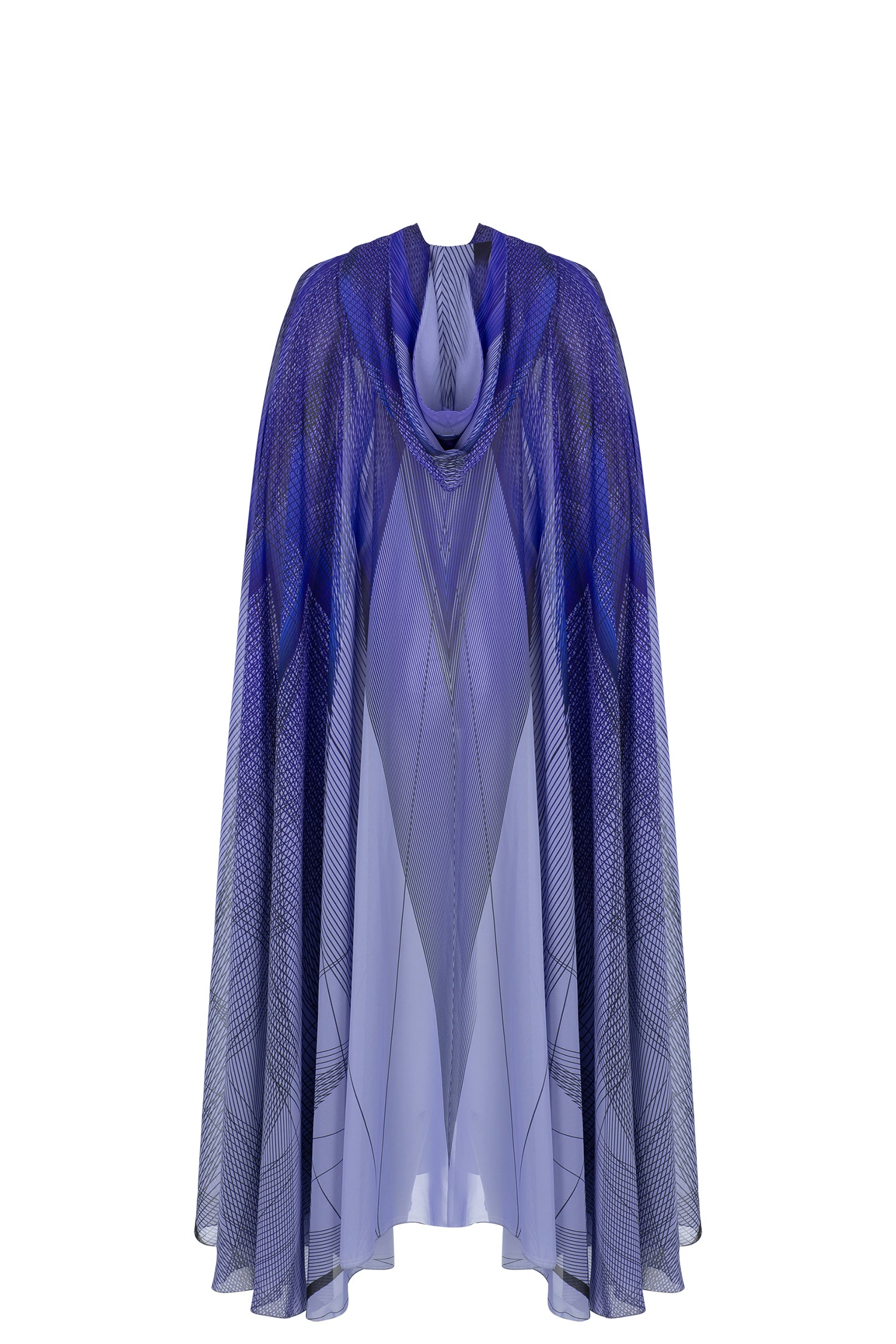 Blue Multicolor Printed Chiffon Hooded Abaya Cape