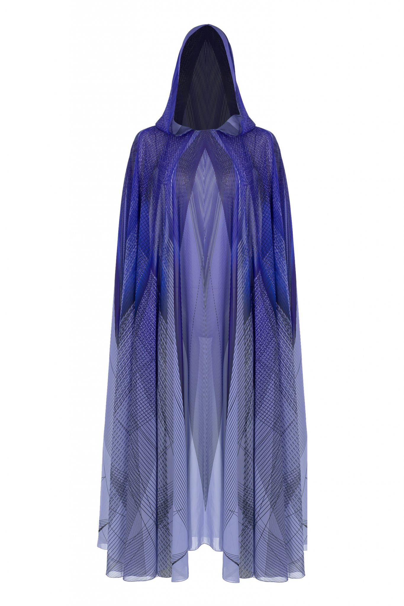 Blue Multicolor Printed Chiffon Hooded Abaya Cape