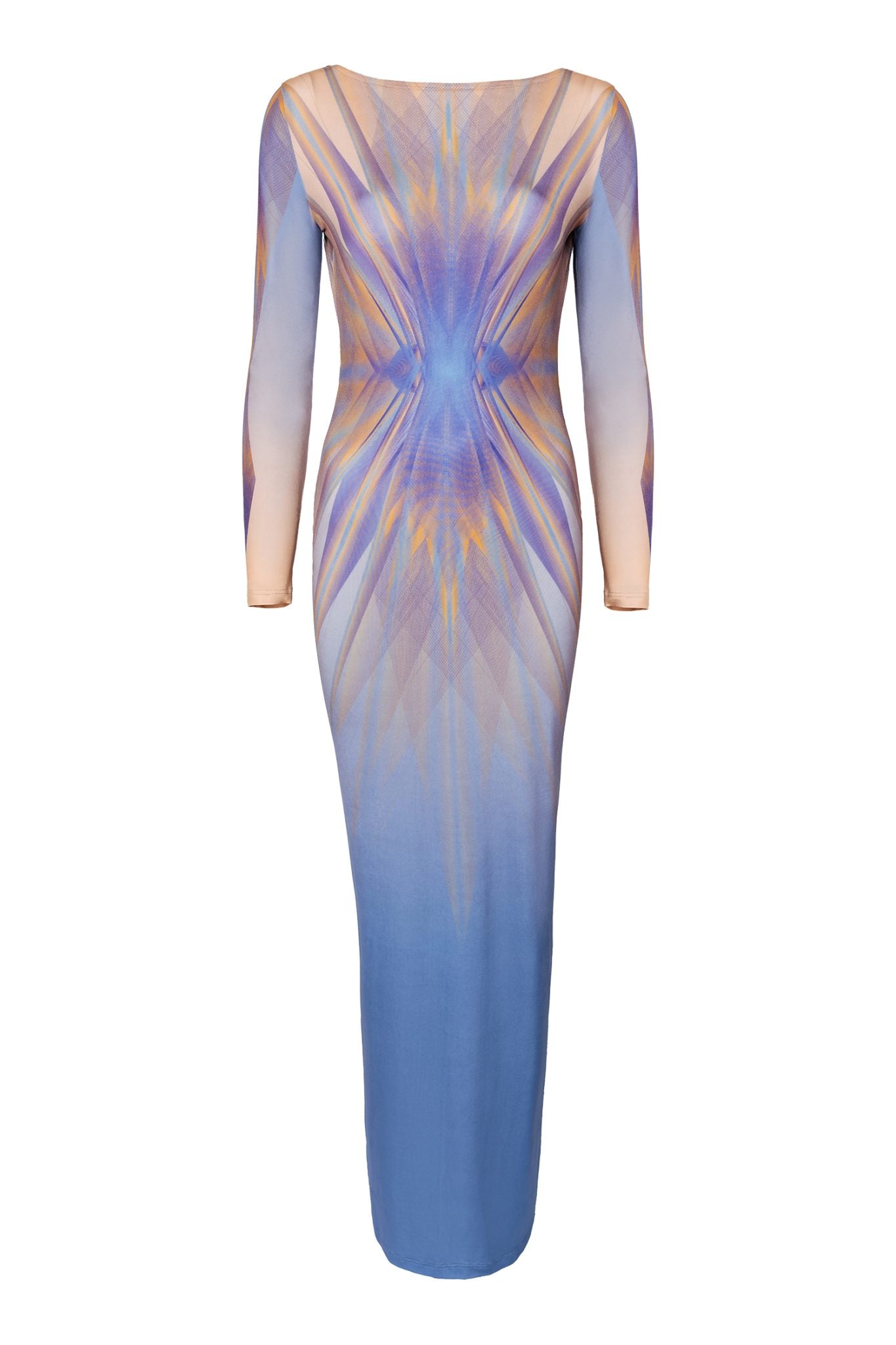 Blue Multicolour Long Sleeved Maxi Dress