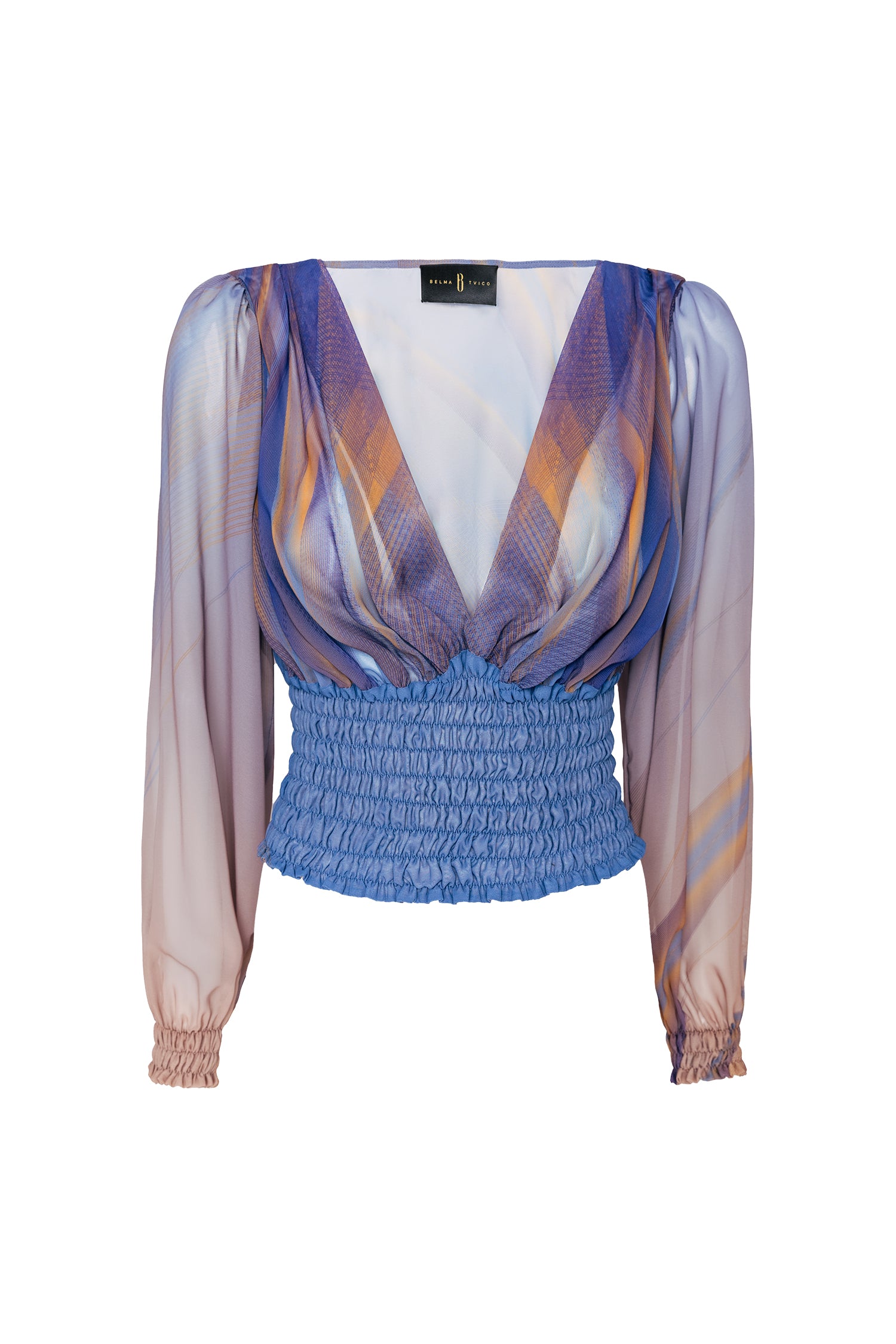 Blue Multicolour Puff Long Sleeve Top