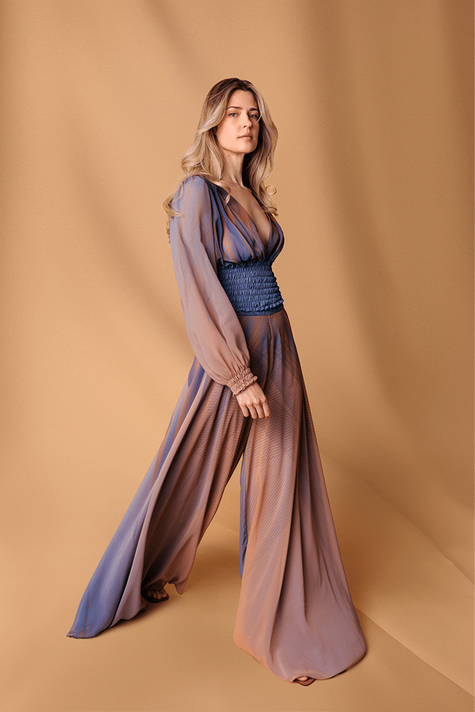 Blue Peach Chiffon Wide Leg Trousers