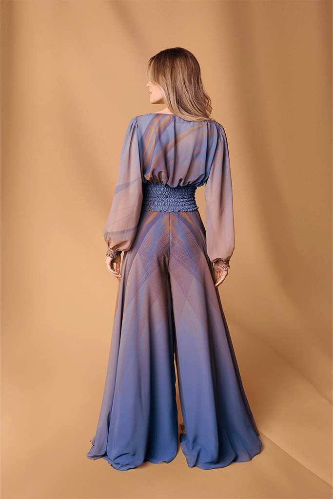 Blue Peach Chiffon Wide Leg Trousers