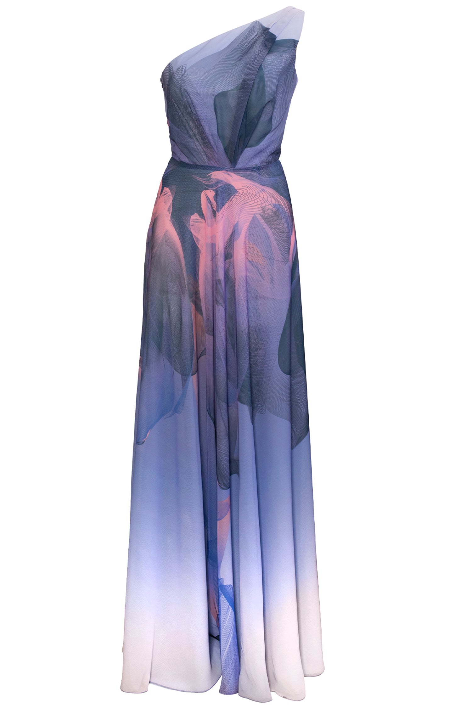 Blue Pink Nile One Shoulder Bodice Dress