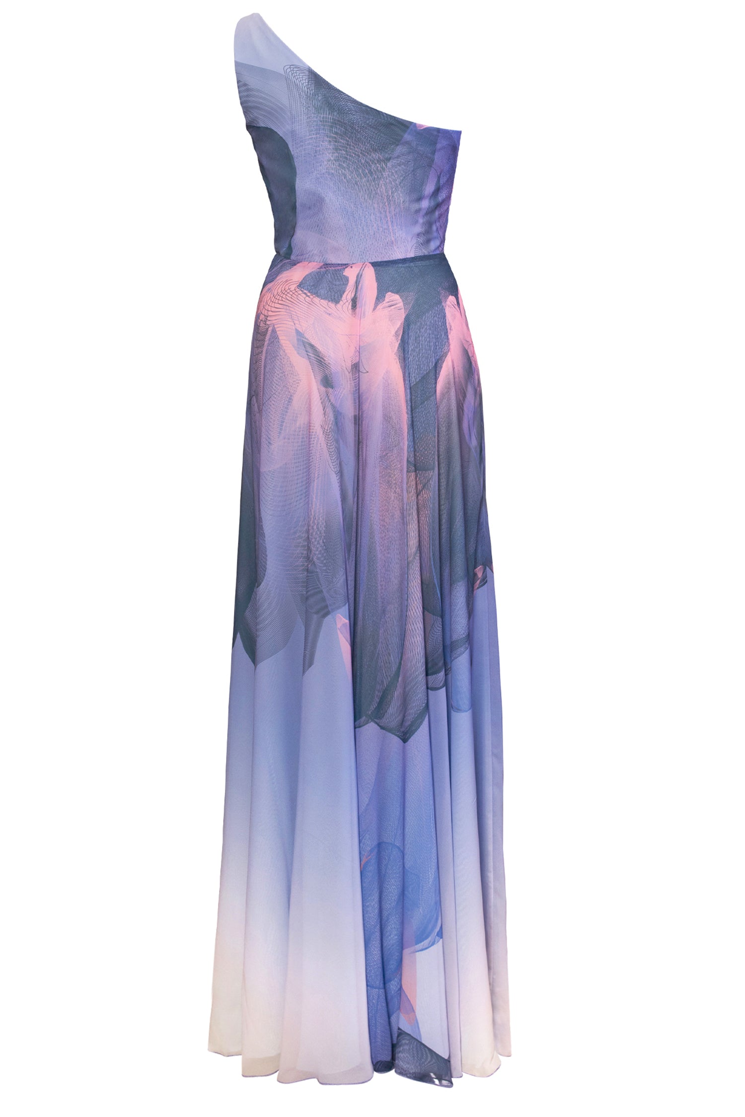 Blue Pink Nile One Shoulder Bodice Dress