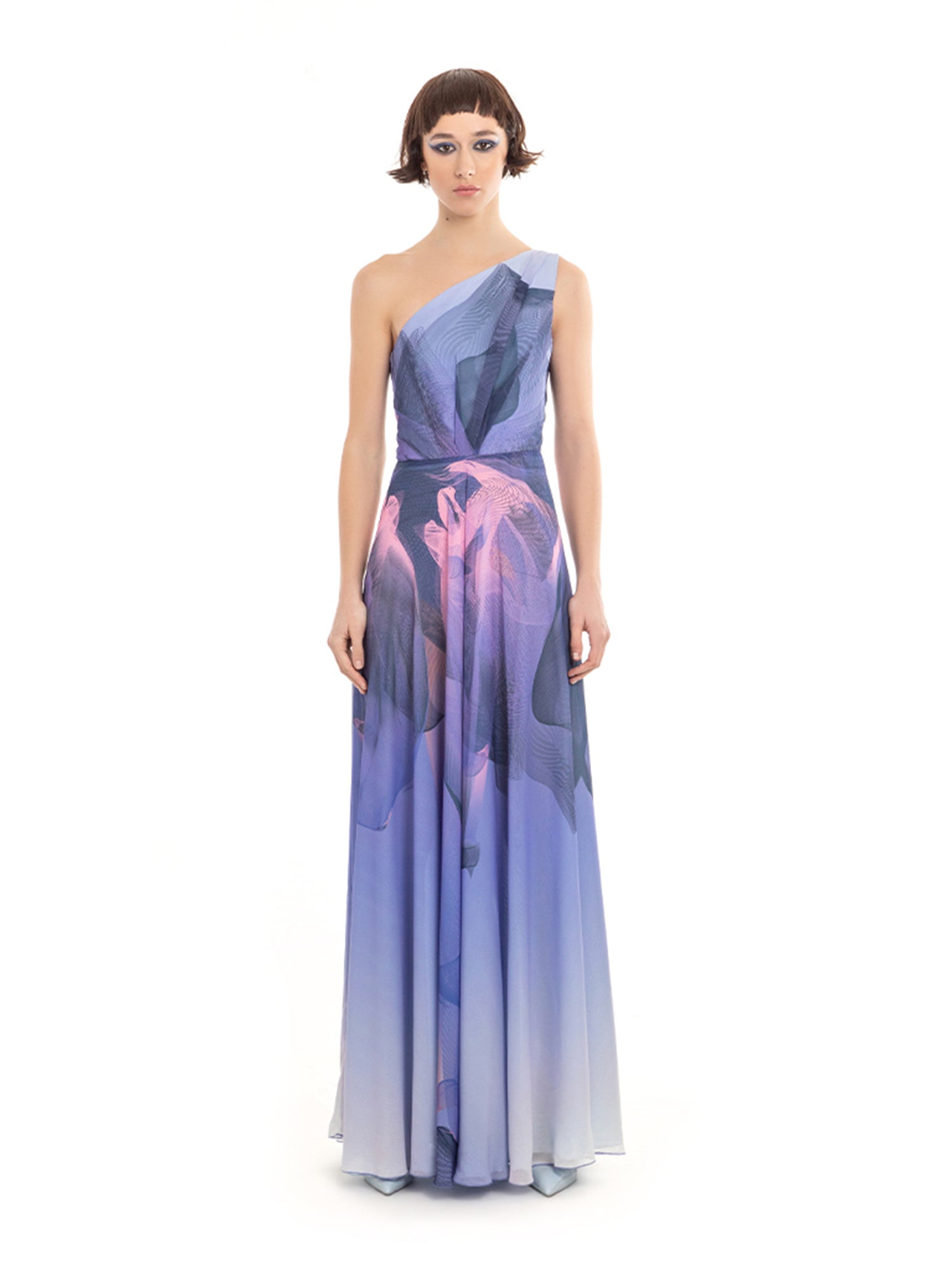 Blue Pink Nile One Shoulder Bodice Dress