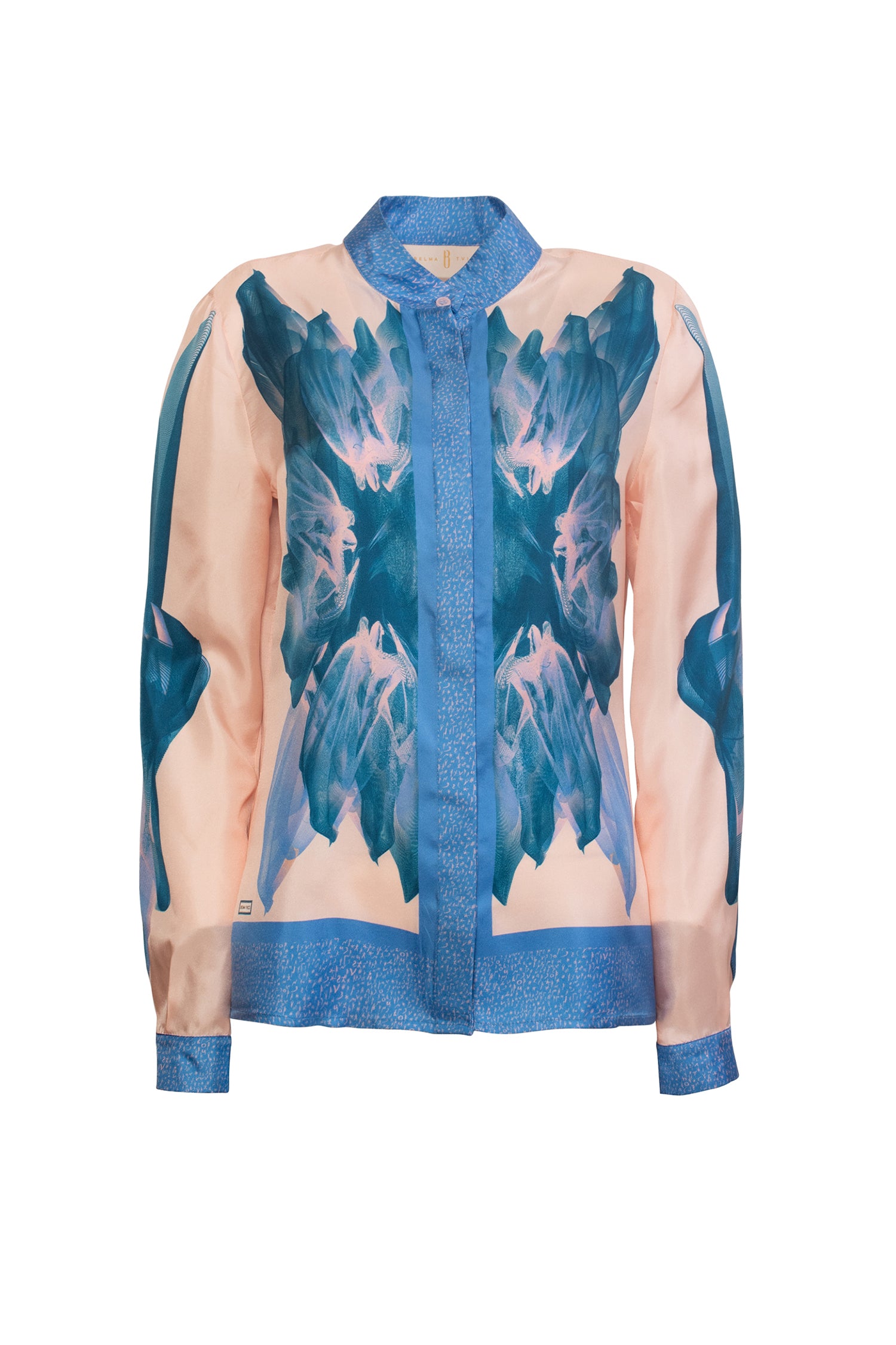 Blue Pink Standing Collar Nile Silk Shirt