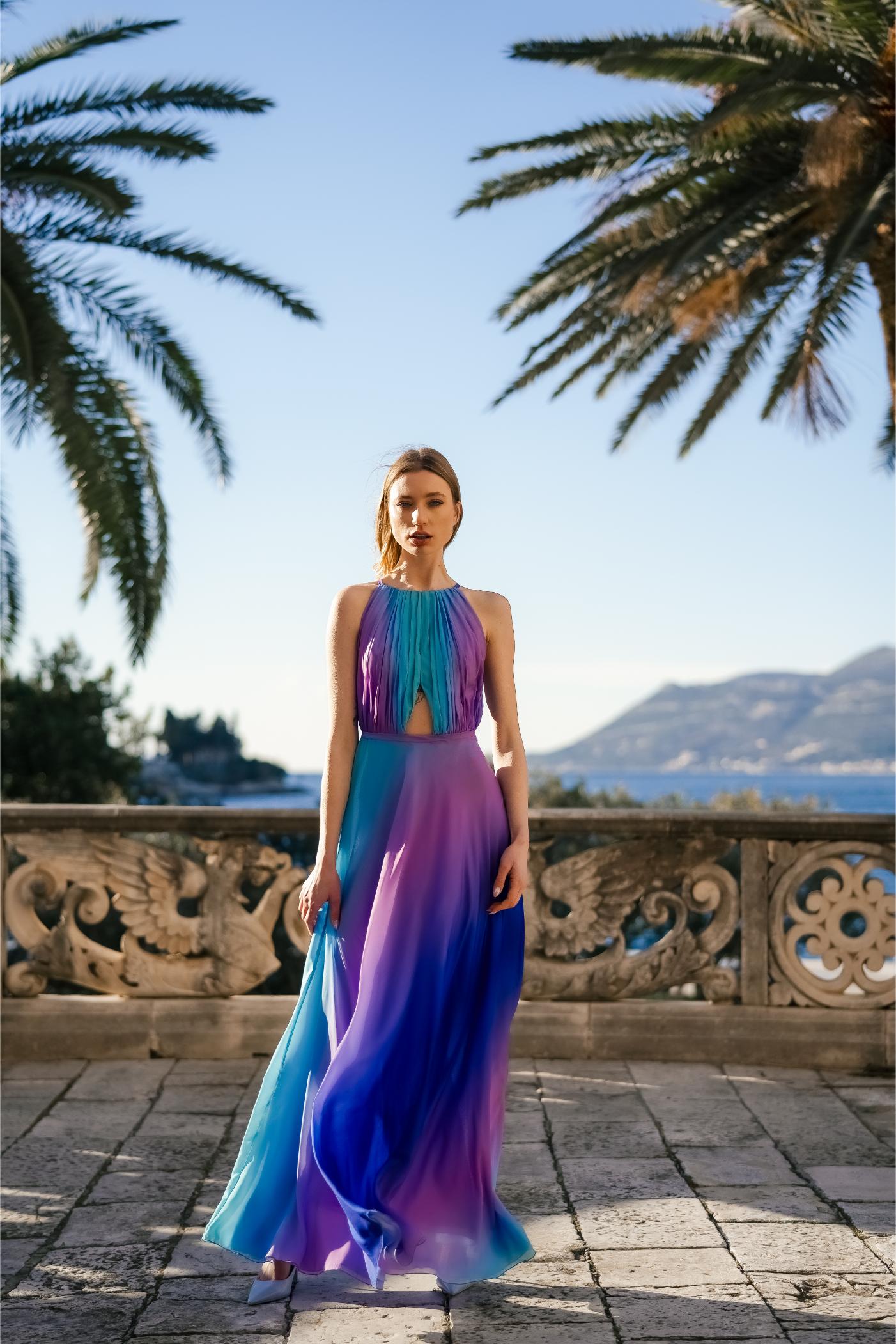 Blue Pink Turquoise Degrade Maxi Dress