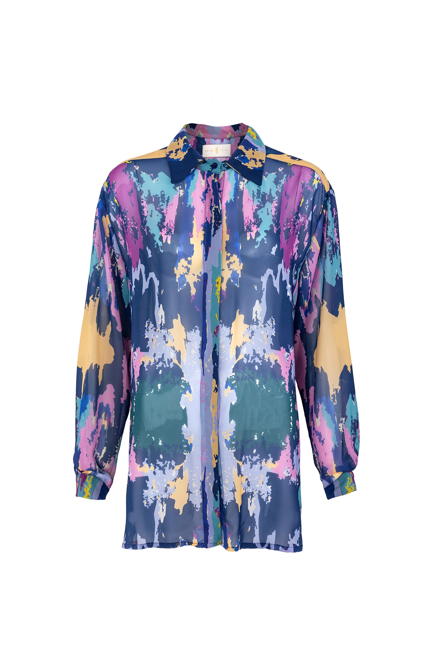 Blue Pink Vibrance Oversized Chiffon Shirt