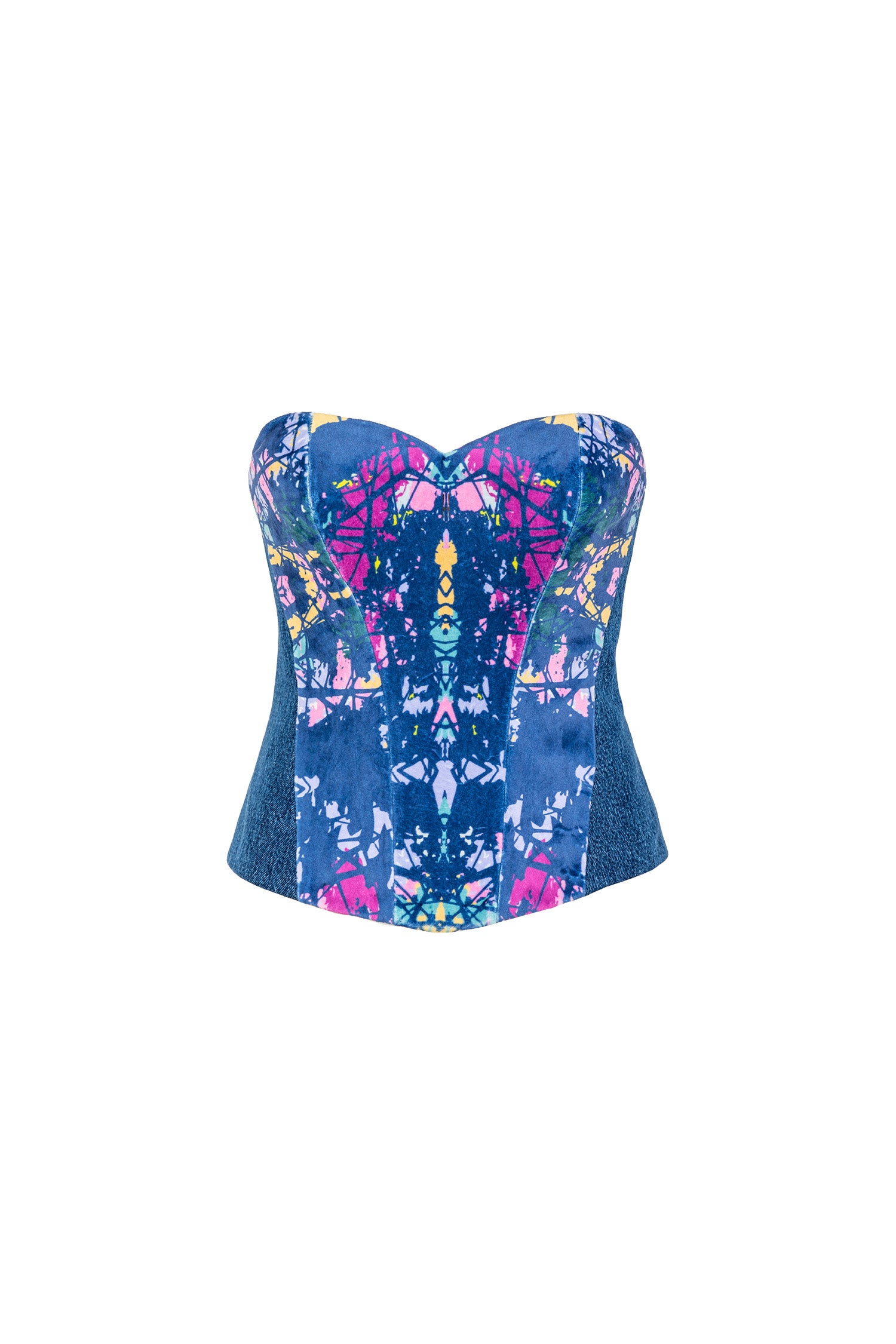 Blue Pink Vibrance Printed Velvet Bodice