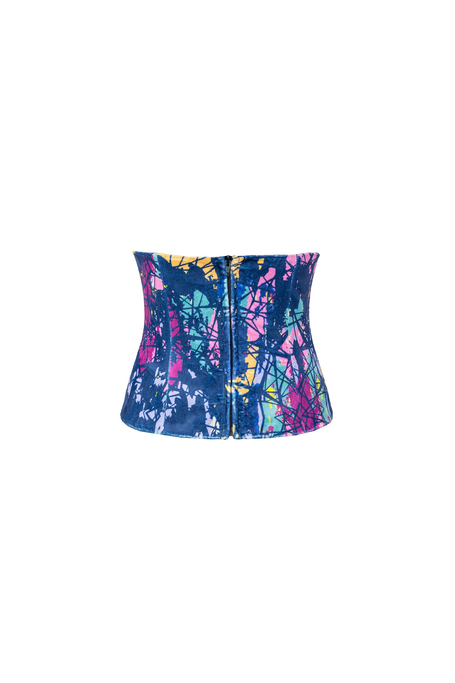 Blue Pink Vibrance Printed Velvet Bodice
