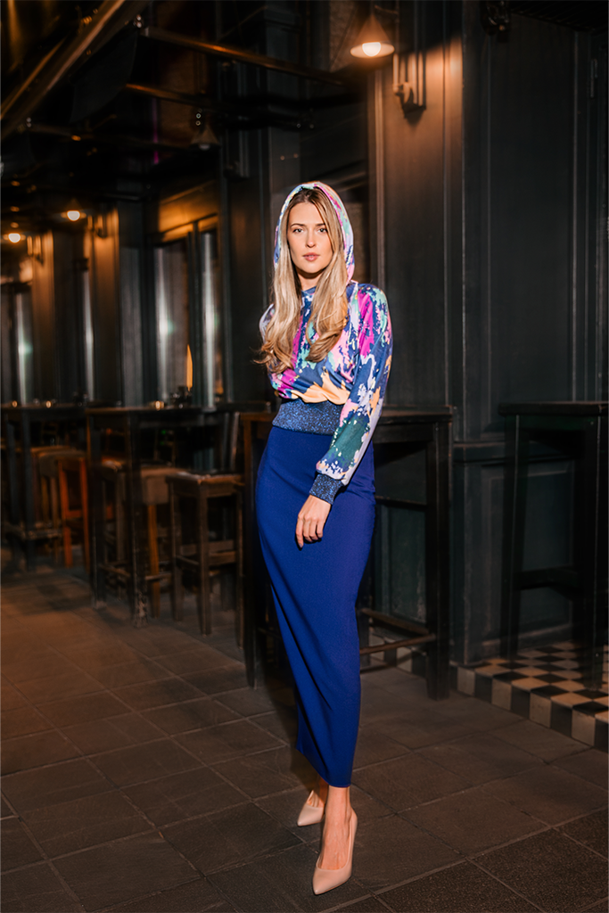 Blue Pink Vibrance Printed Waist Fit Hoodie
