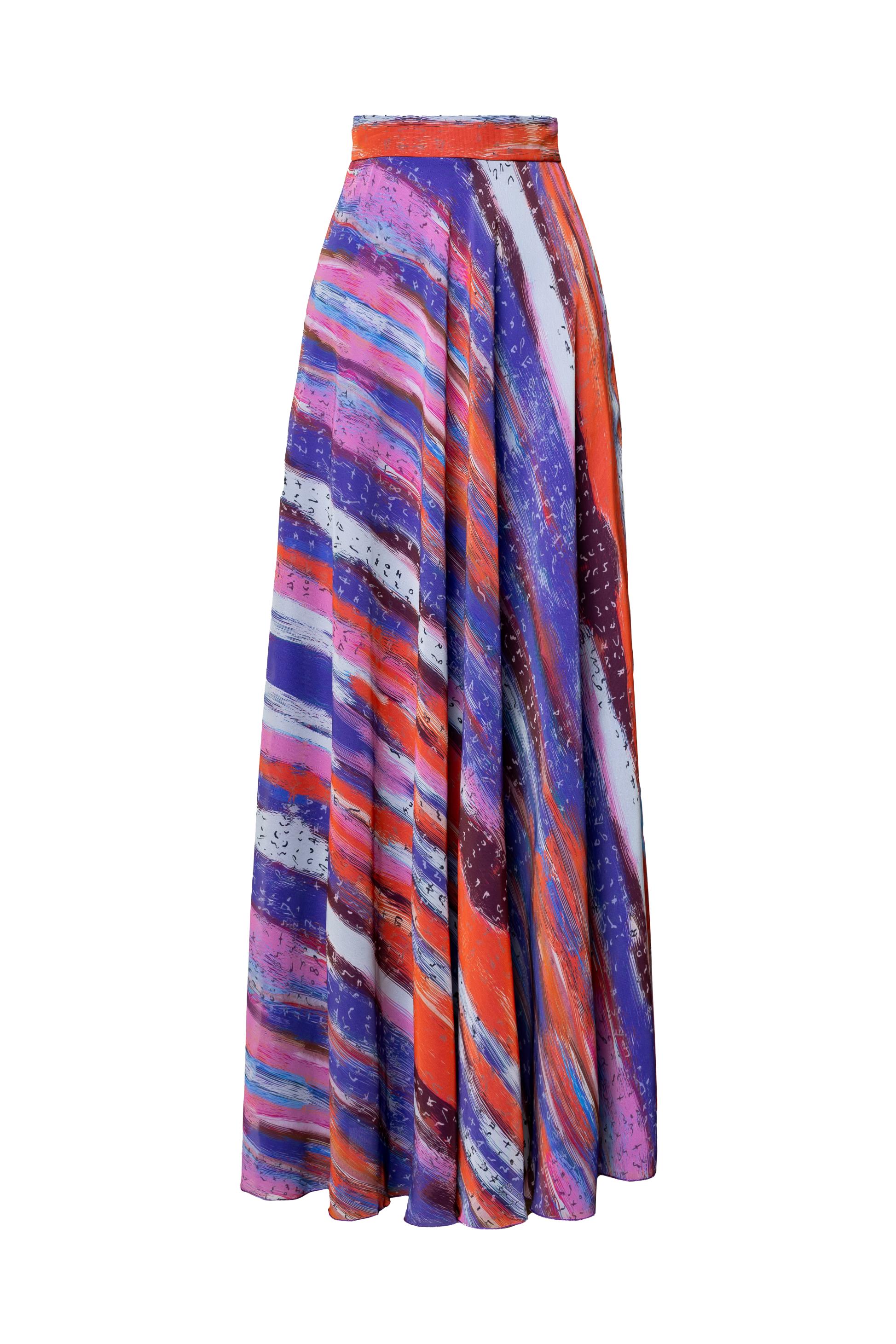 Blue Red Bosančica Print Chiffon Skirt