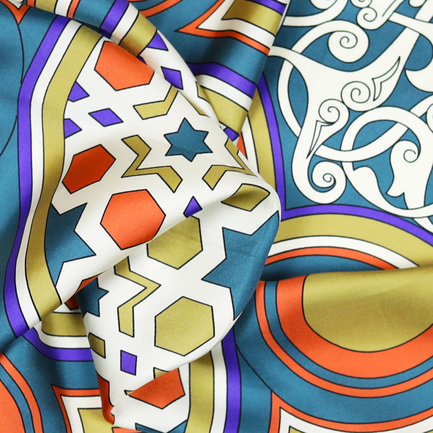 Blue Red Gold Moorish Beauty Silk Twill Scarf