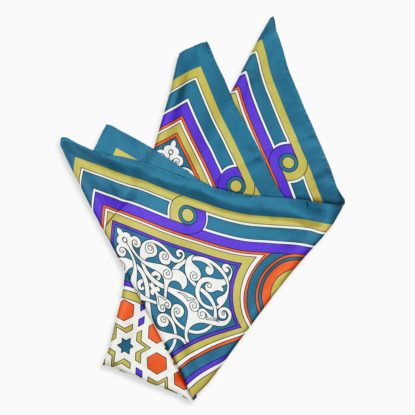 Blue Red Gold Moorish Beauty Silk Twill Scarf