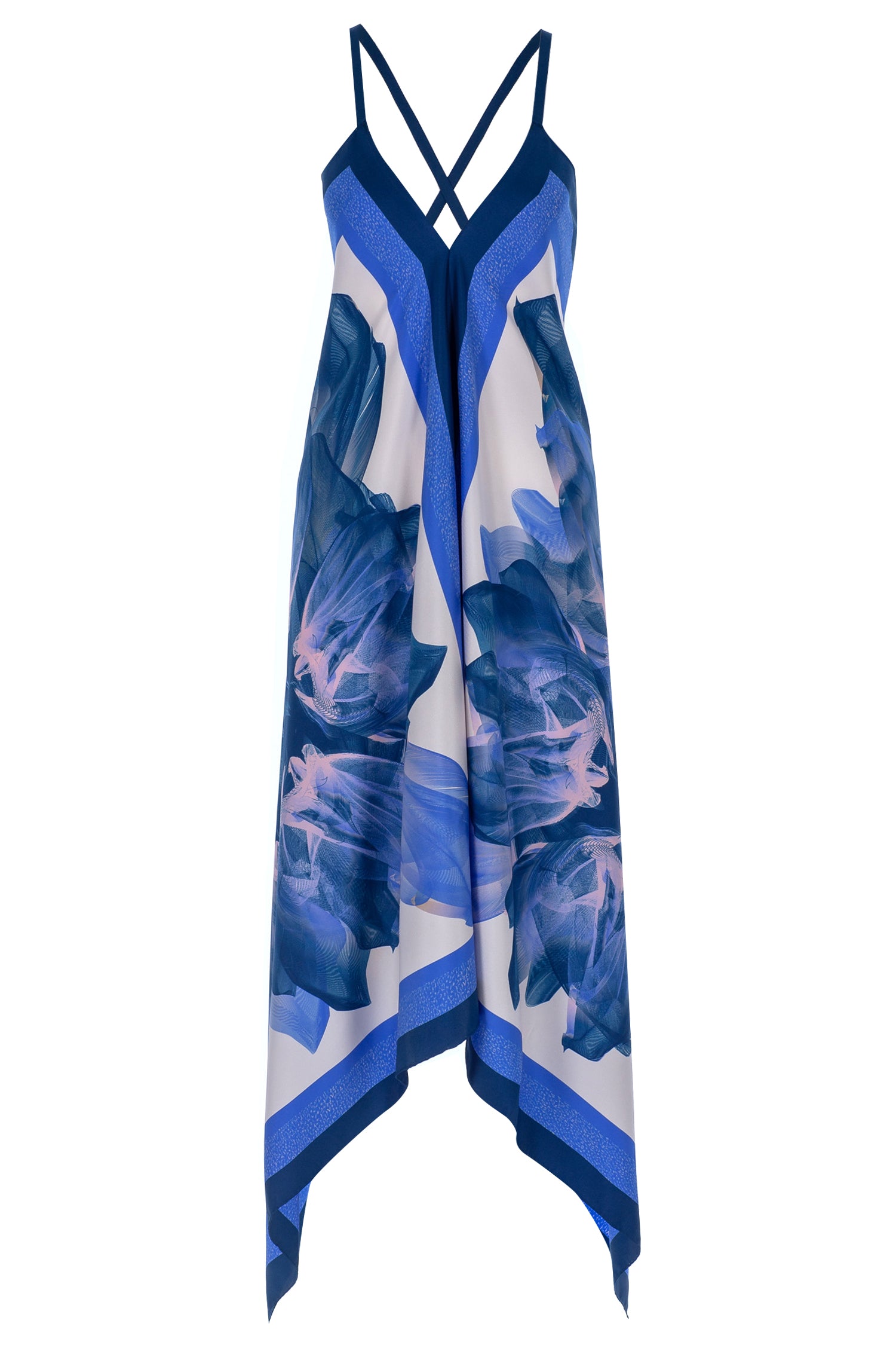 Blue White Silk Nile Scarf Dress